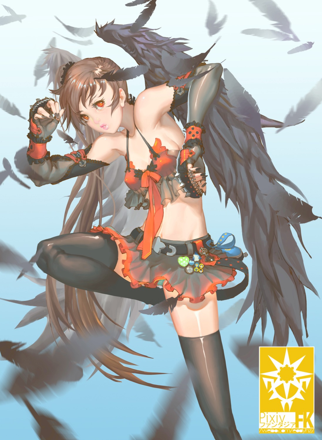 bikini_top, cleavage, eddy_huang_zheng, pantsu, pixiv_fantasia, pixiv_fantasia_fallen_kings, shimapan, skirt_lift