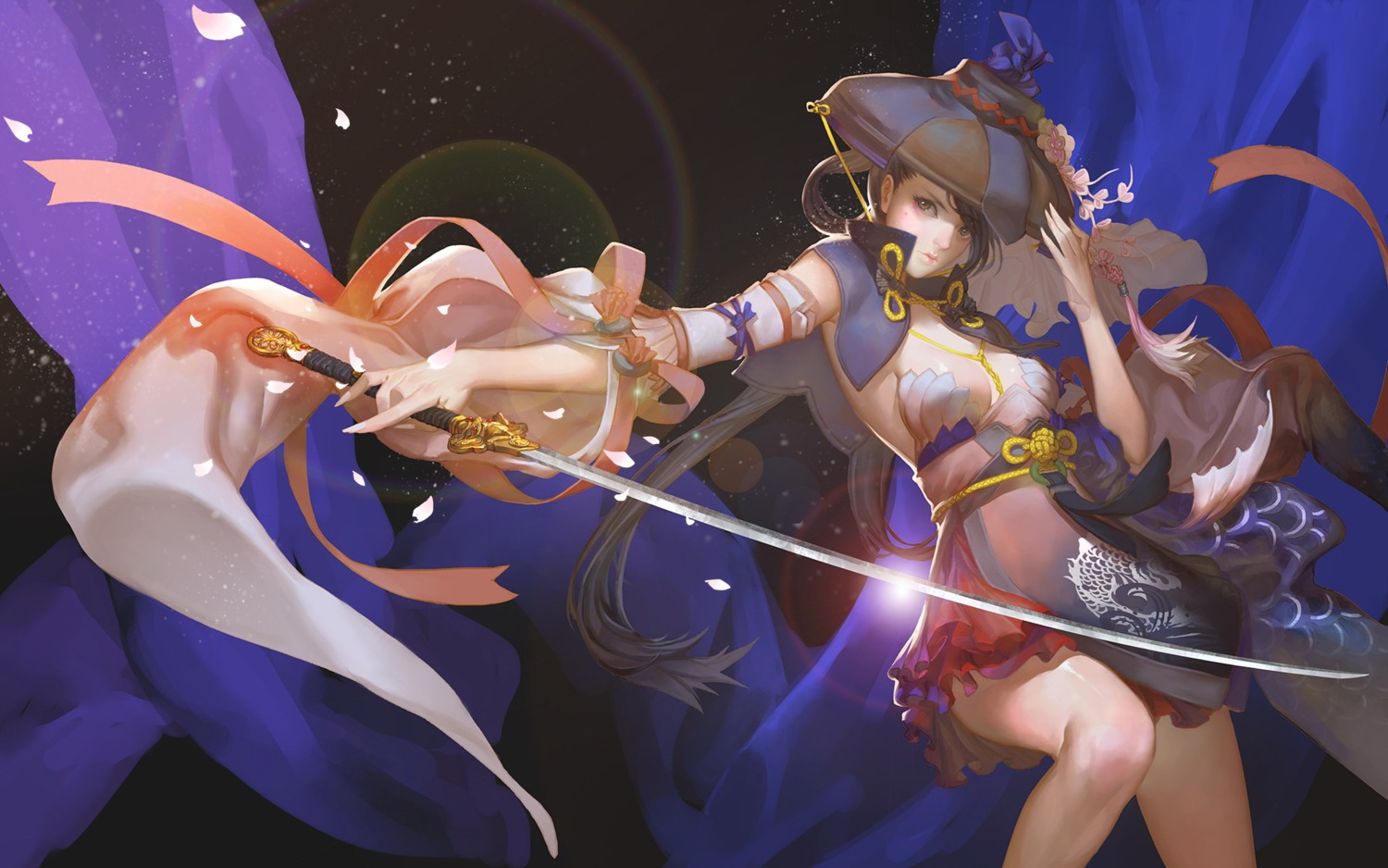 asian_clothes, eddy_huang_zheng, no_bra, sword, wallpaper