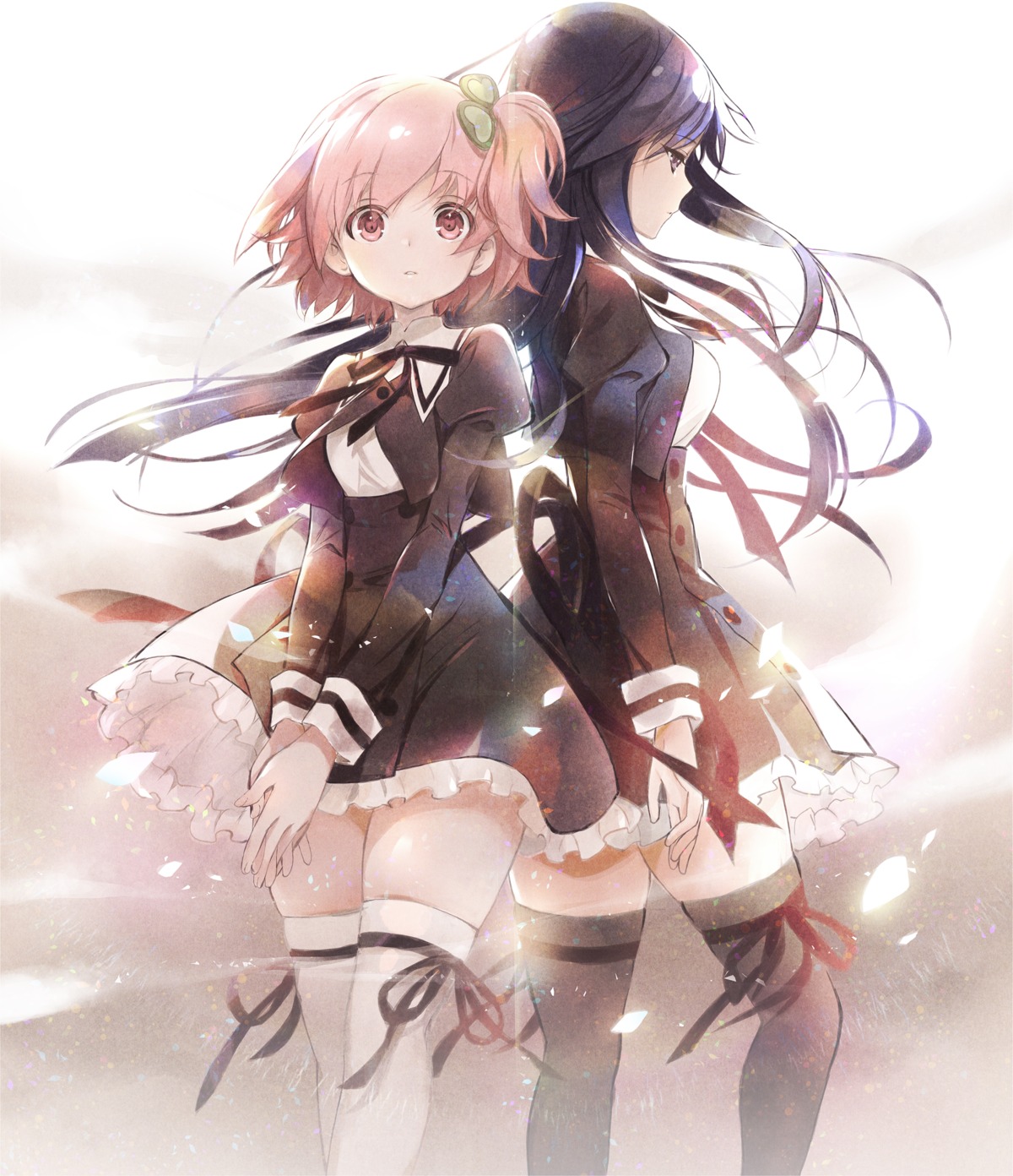 assault_lily, assault_lily_bouquet, hitotsuyanagi_riri, hosoi_mieko, seifuku, shirai_yuyu, thighhighs