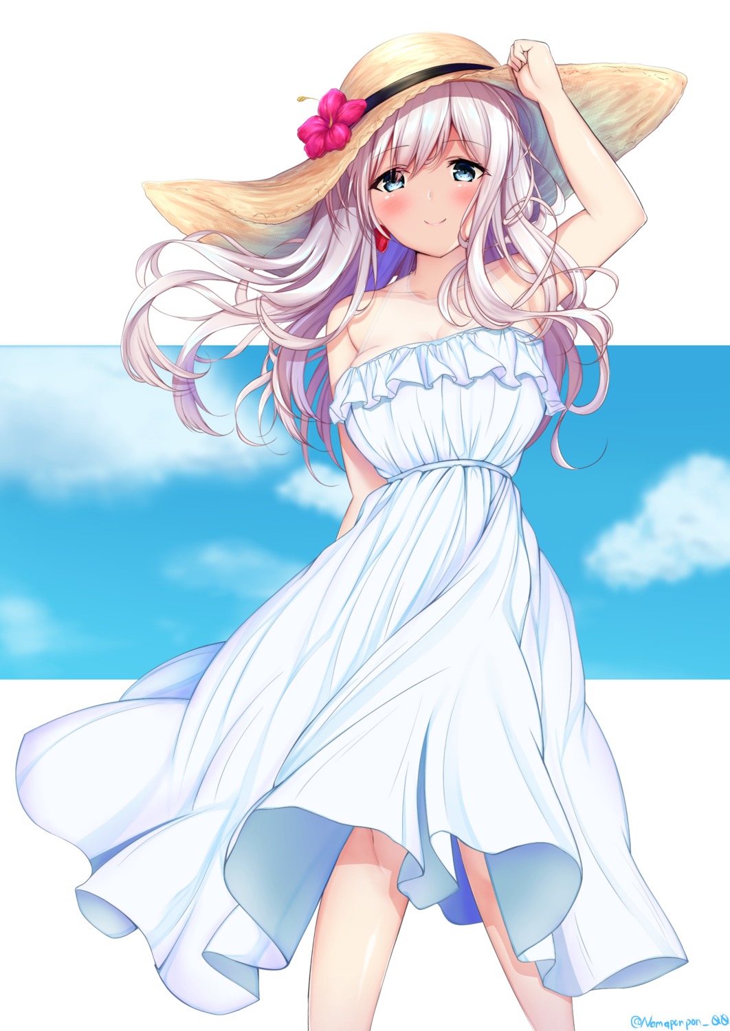 cleavage, dress, fate/grand_order, miyamoto_musashi_(fate), namaponpon_00, summer_dress