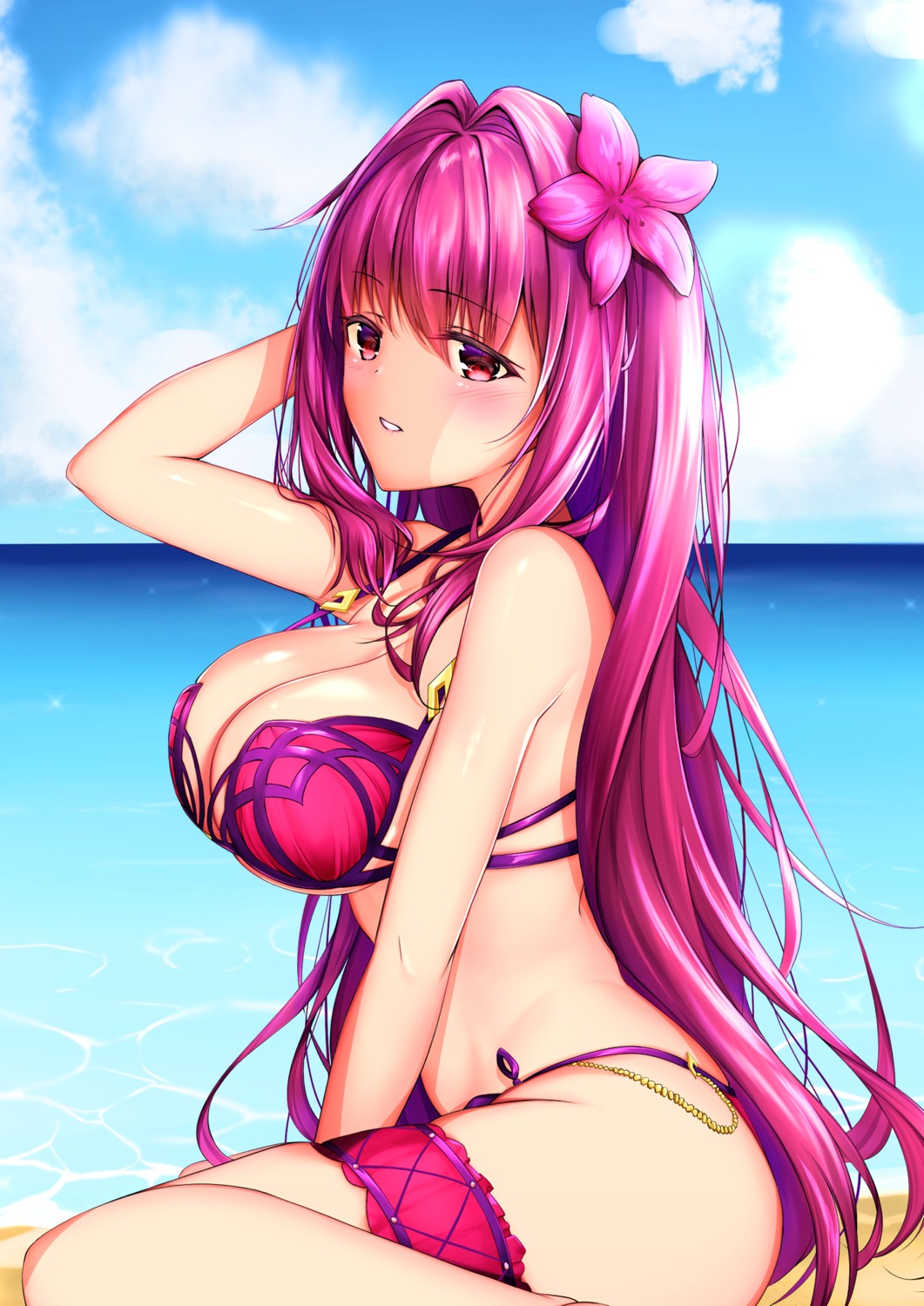 bikini, fate/grand_order, garter, namaponpon_00, scathach_(fate), swimsuits