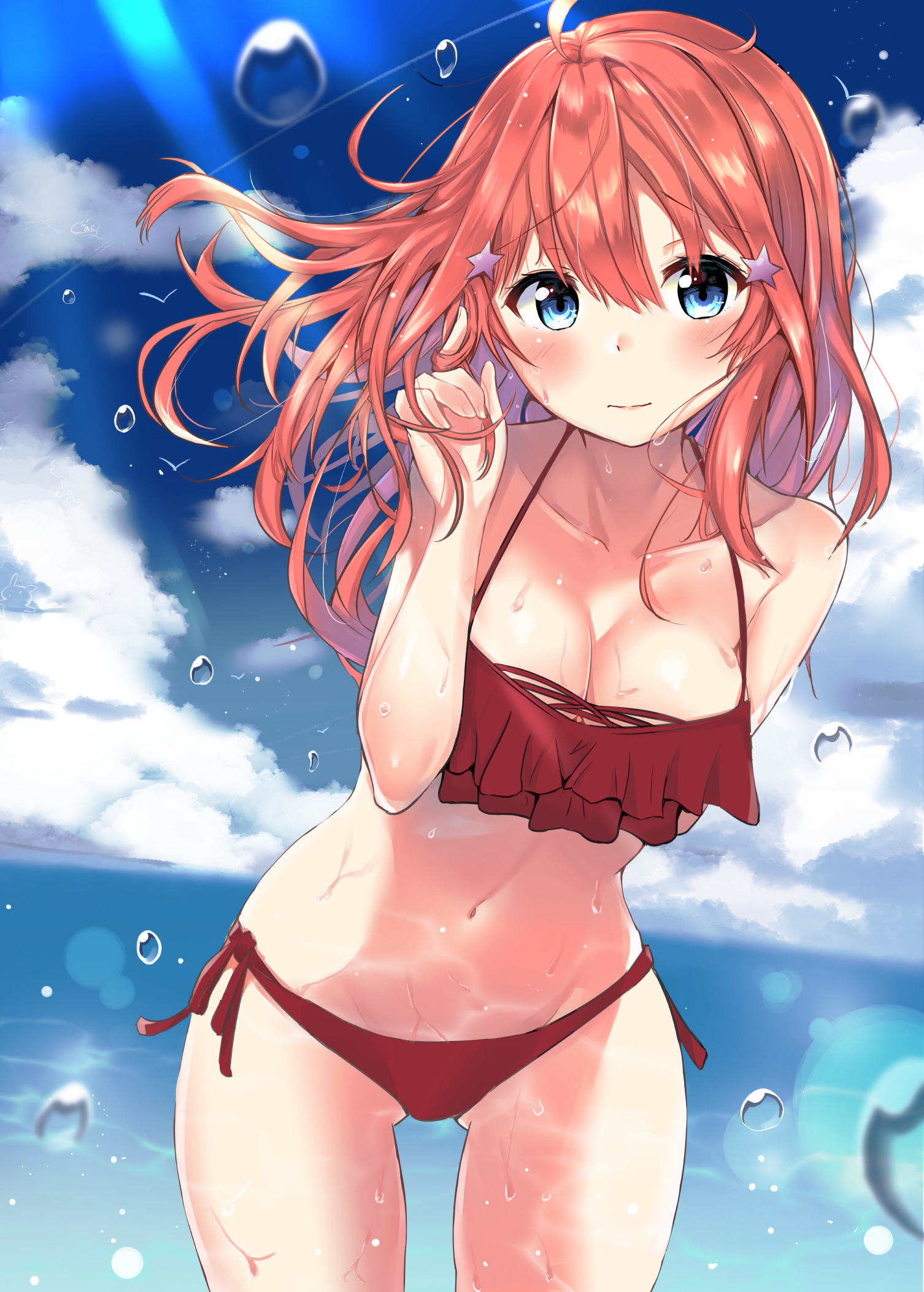 5-toubun_no_hanayome, bikini, breast_hold, cac_itinose, nakano_itsuki, swimsuits, wet