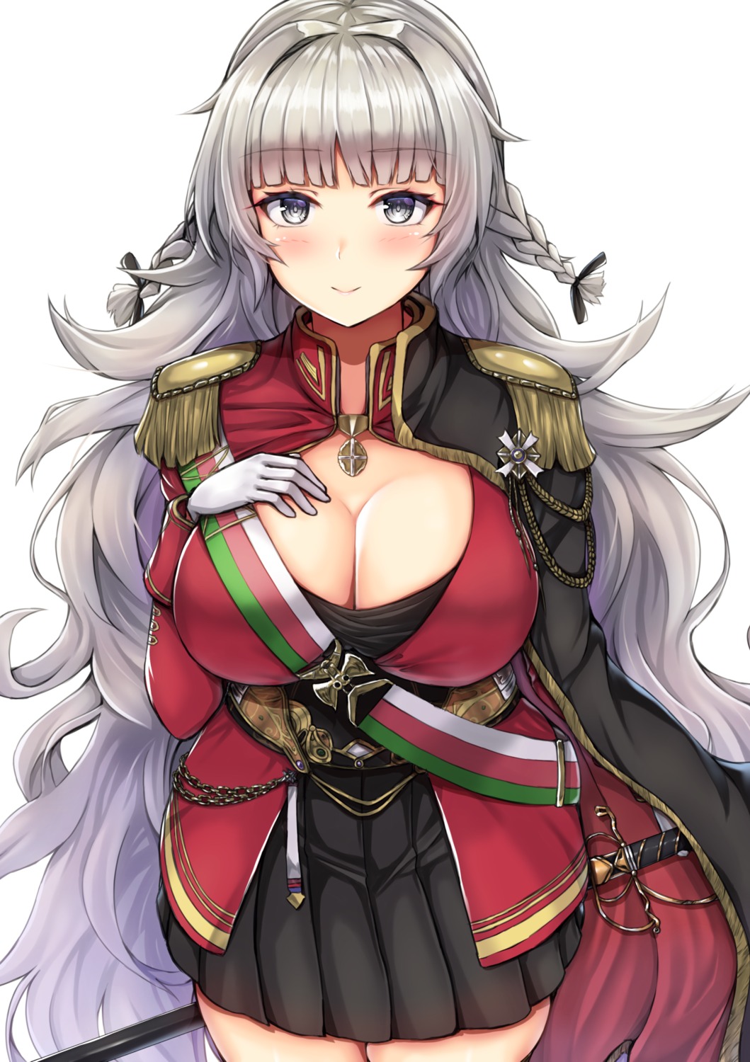 azur_lane, breast_hold, buranketo_2, cleavage, sword, uniform, vittorio_veneto_(azur_lane)