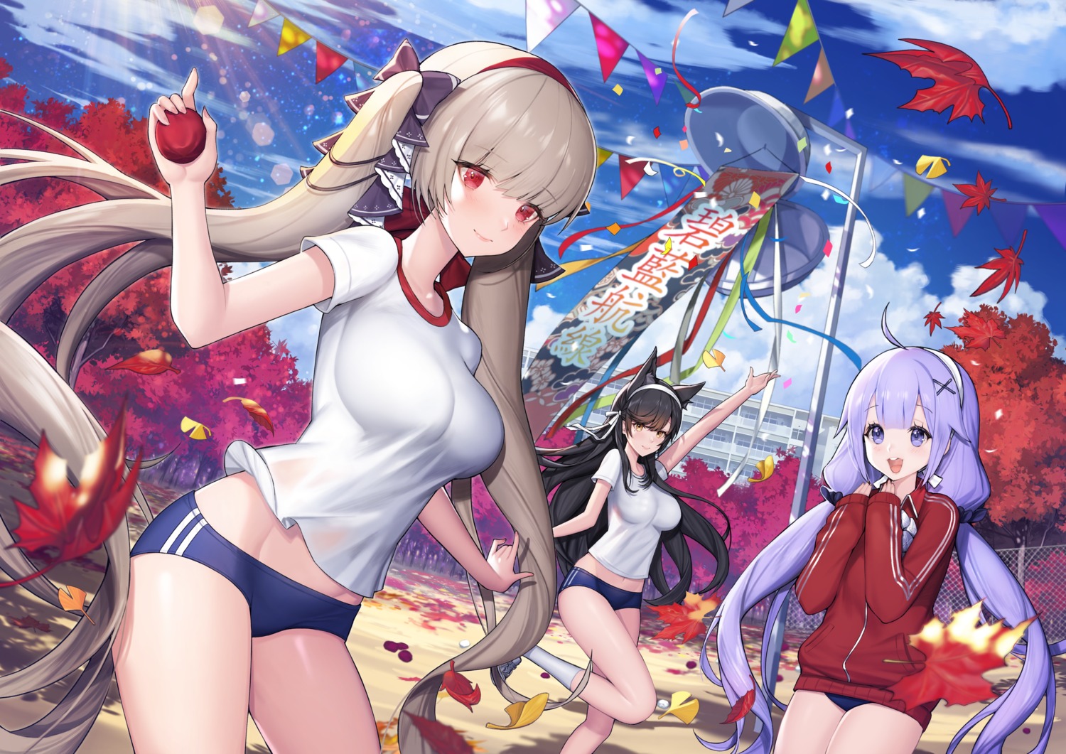 animal_ears, atago_(azur_lane), azur_lane, buruma, formidable_(azur_lane), gym_uniform, monini, unicorn_(azur_lane)