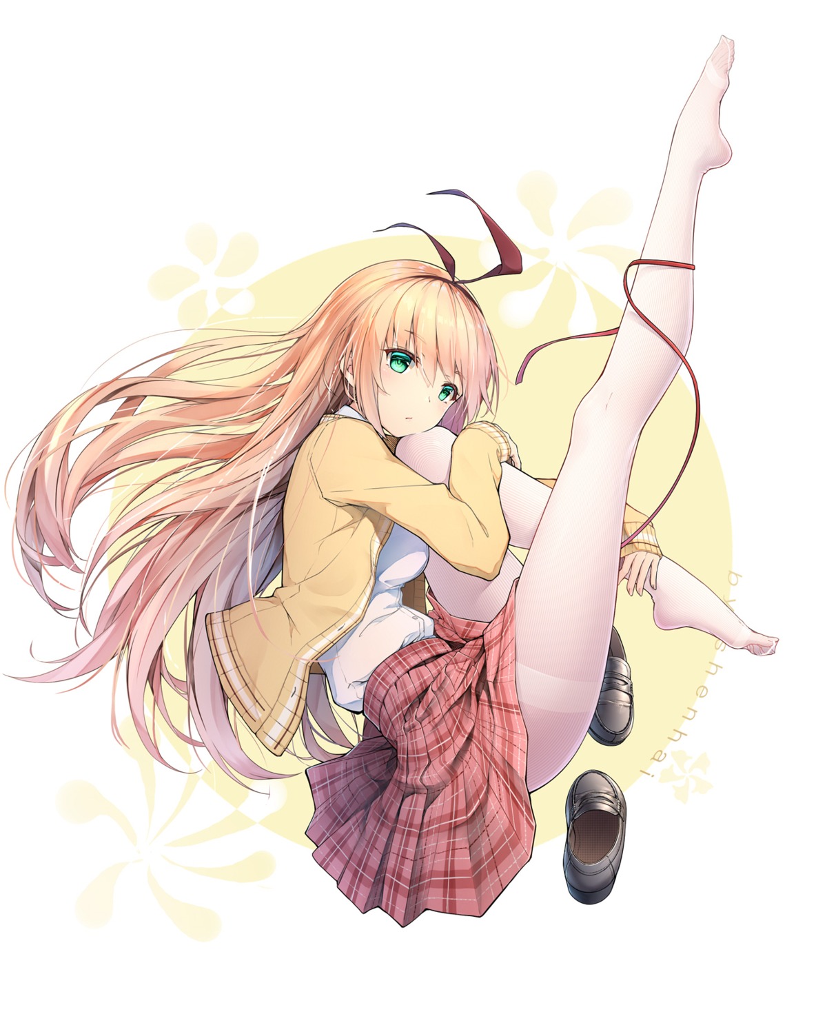 feet, pantyhose, seifuku, shenhai_(2556146833), skirt_lift, sweater