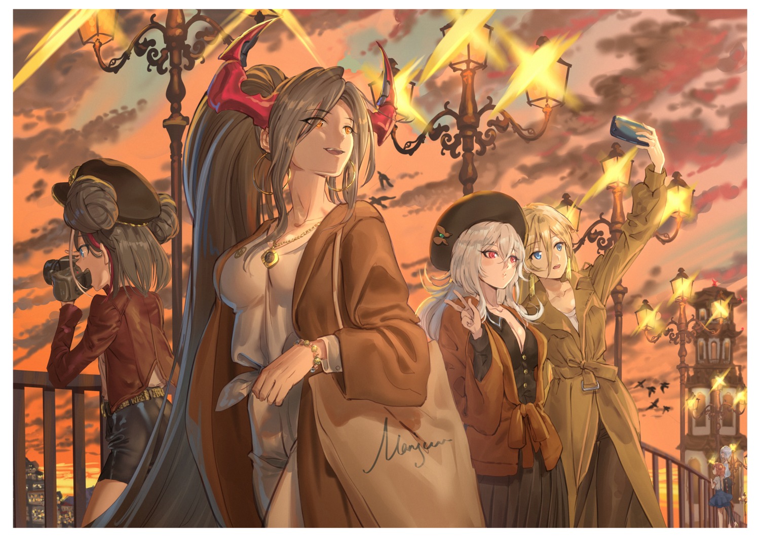 azur_lane, bismarck_(azur_lane), cleavage, horns, jujumaho_(nanigaxila), tirpitz_(azur_lane)