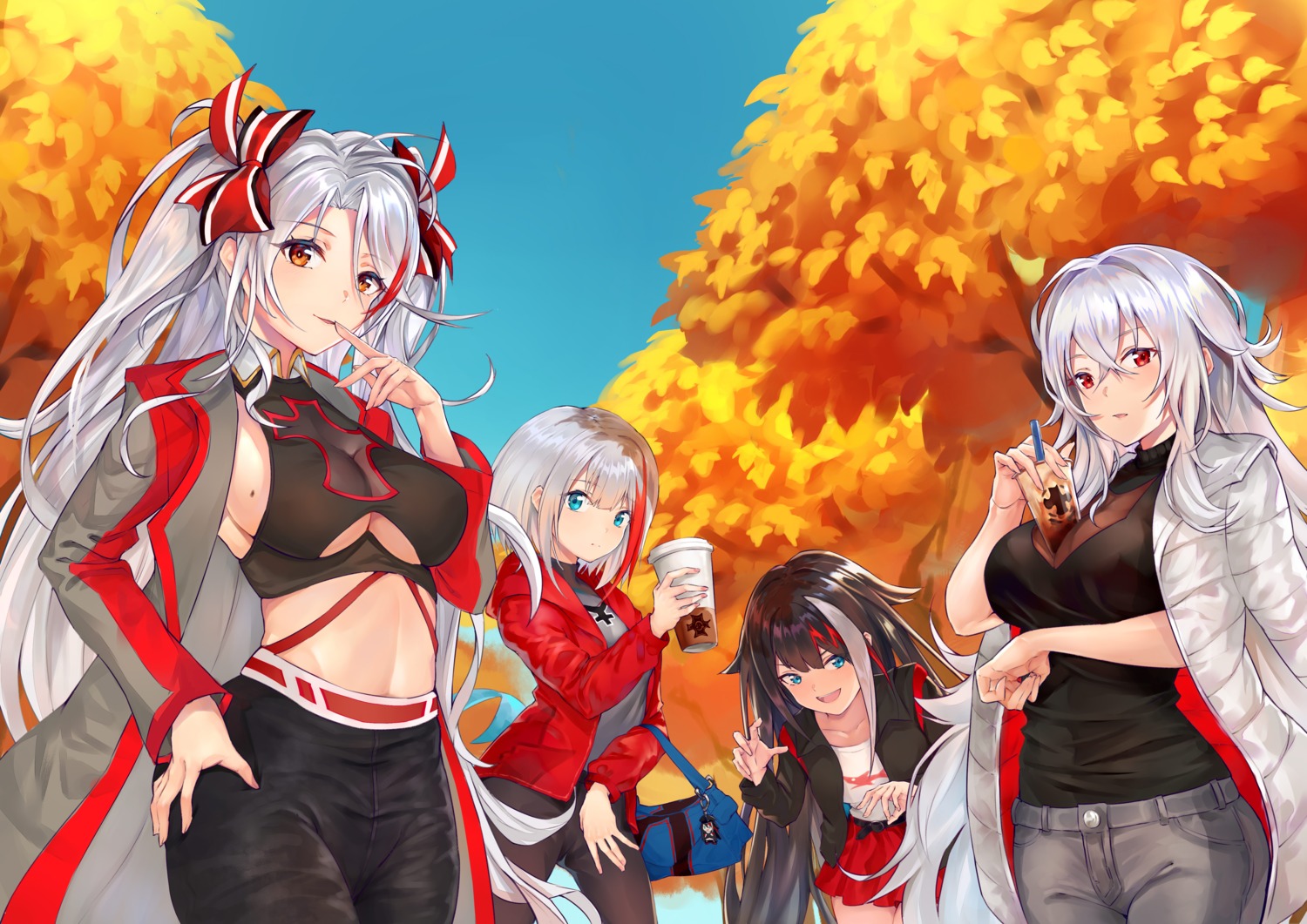 admiral_graf_spee_(azur_lane), azur_lane, breast_hold, deutschland_(azur_lane), graf_zeppelin_(azur_lane), ko-ma, no_bra, pantyhose