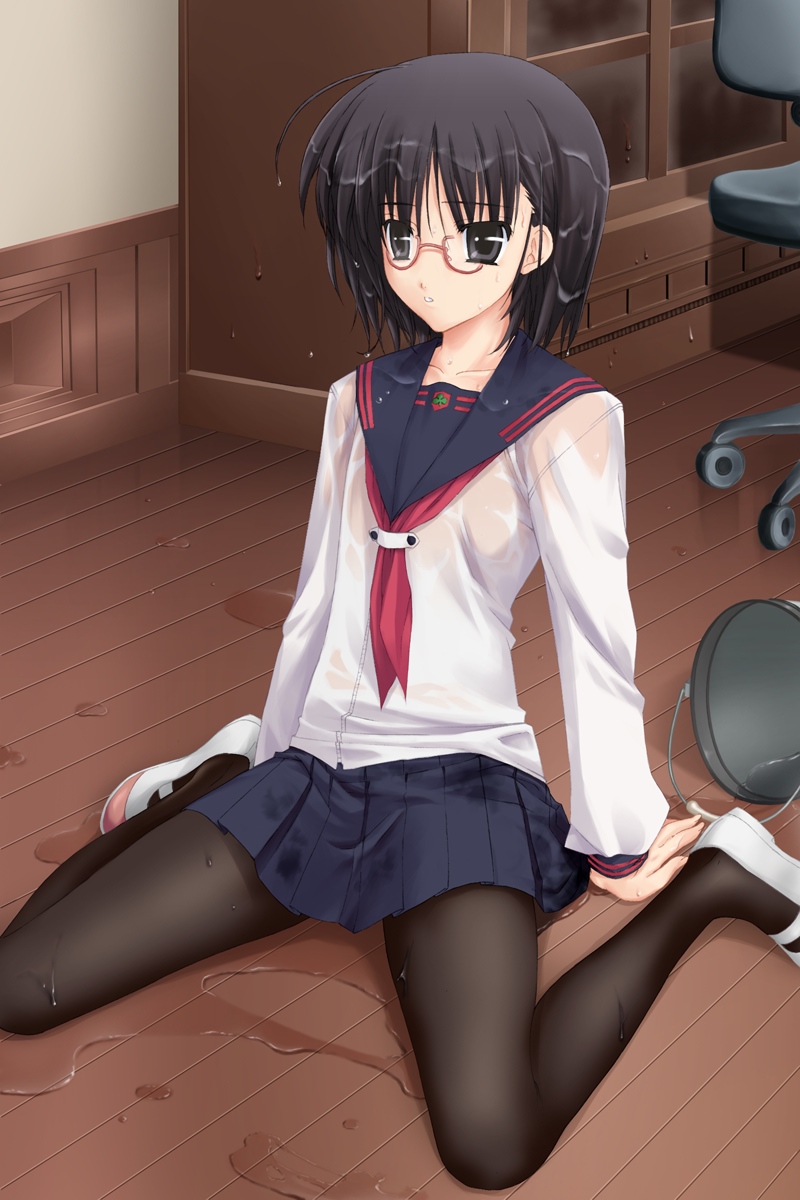 cloth_x_close, megane, pantyhose, saionji_kai, see_through, seifuku, wanashiro_giovanna, wet_clothes