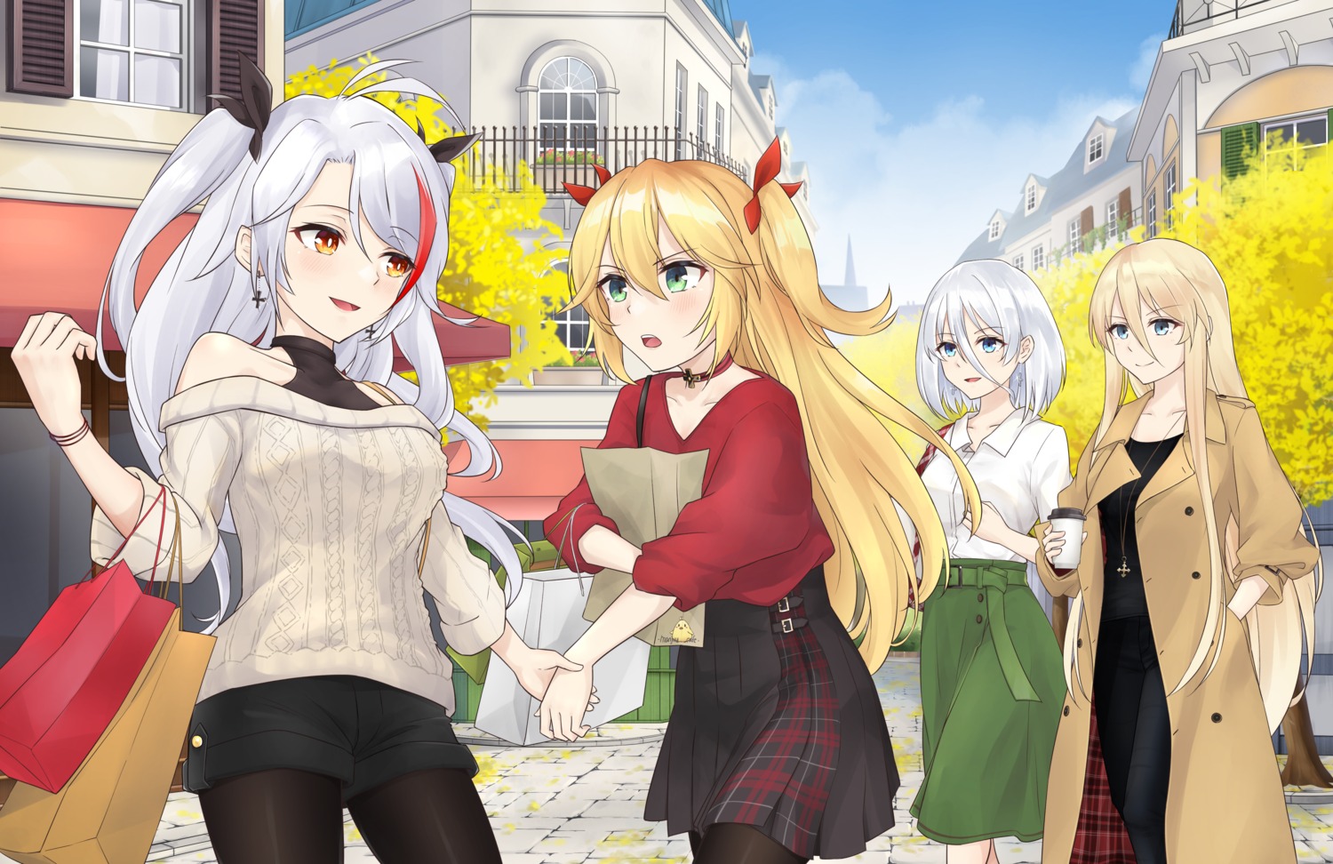admiral_hipper_(azur_lane), azur_lane, bismarck_(azur_lane), pantyhose, prinz_eugen_(azur_lane), sweater, tirpitz_(azur_lane), tsurupy