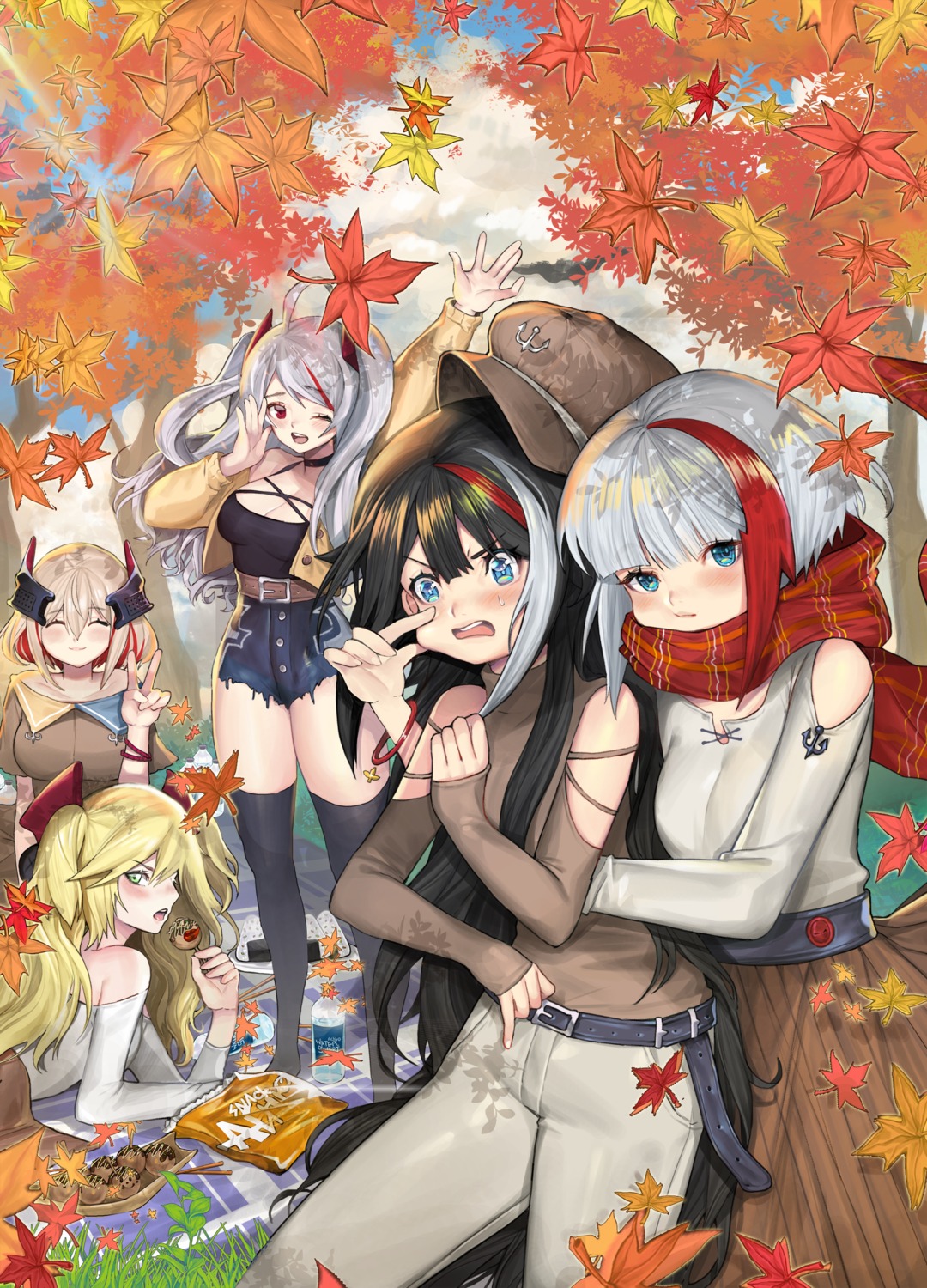 admiral_graf_spee_(azur_lane), admiral_hipper_(azur_lane), azur_lane, breast_hold, channah0223, cleavage, deutschland_(azur_lane), prinz_eugen_(azur_lane), roon_(azur_lane), thighhighs, torn_clothes, yuri