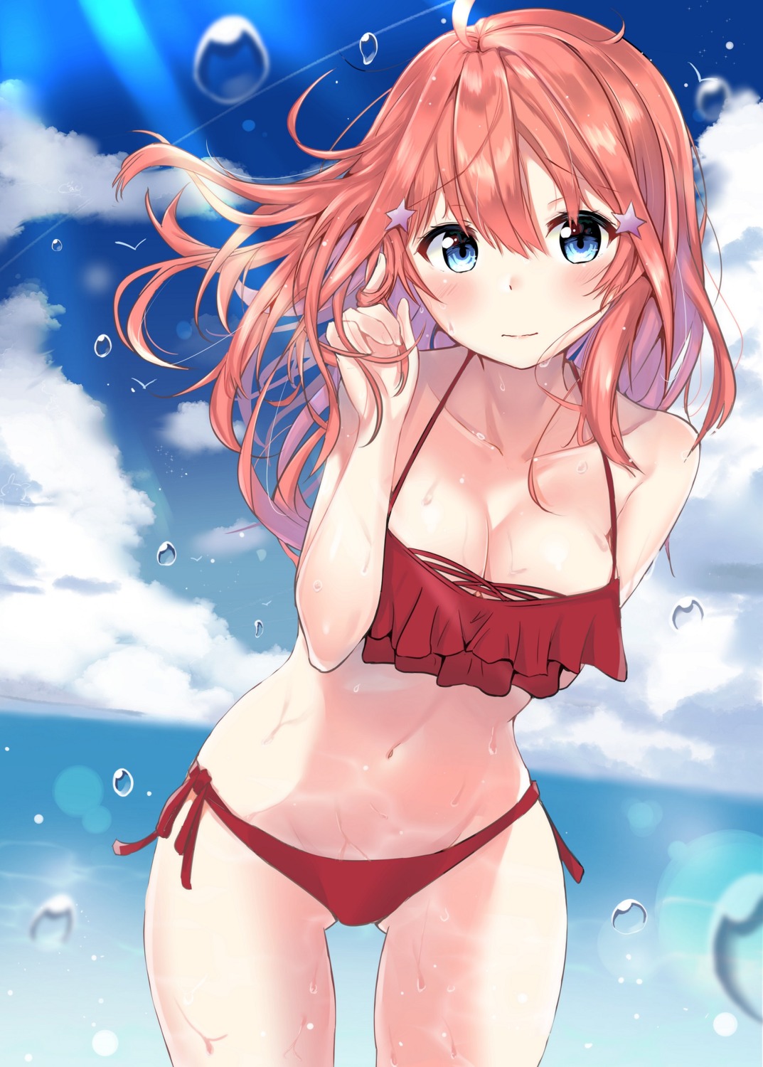 5-toubun_no_hanayome, bikini, breast_hold, cac_itinose, nakano_itsuki, swimsuits, wet