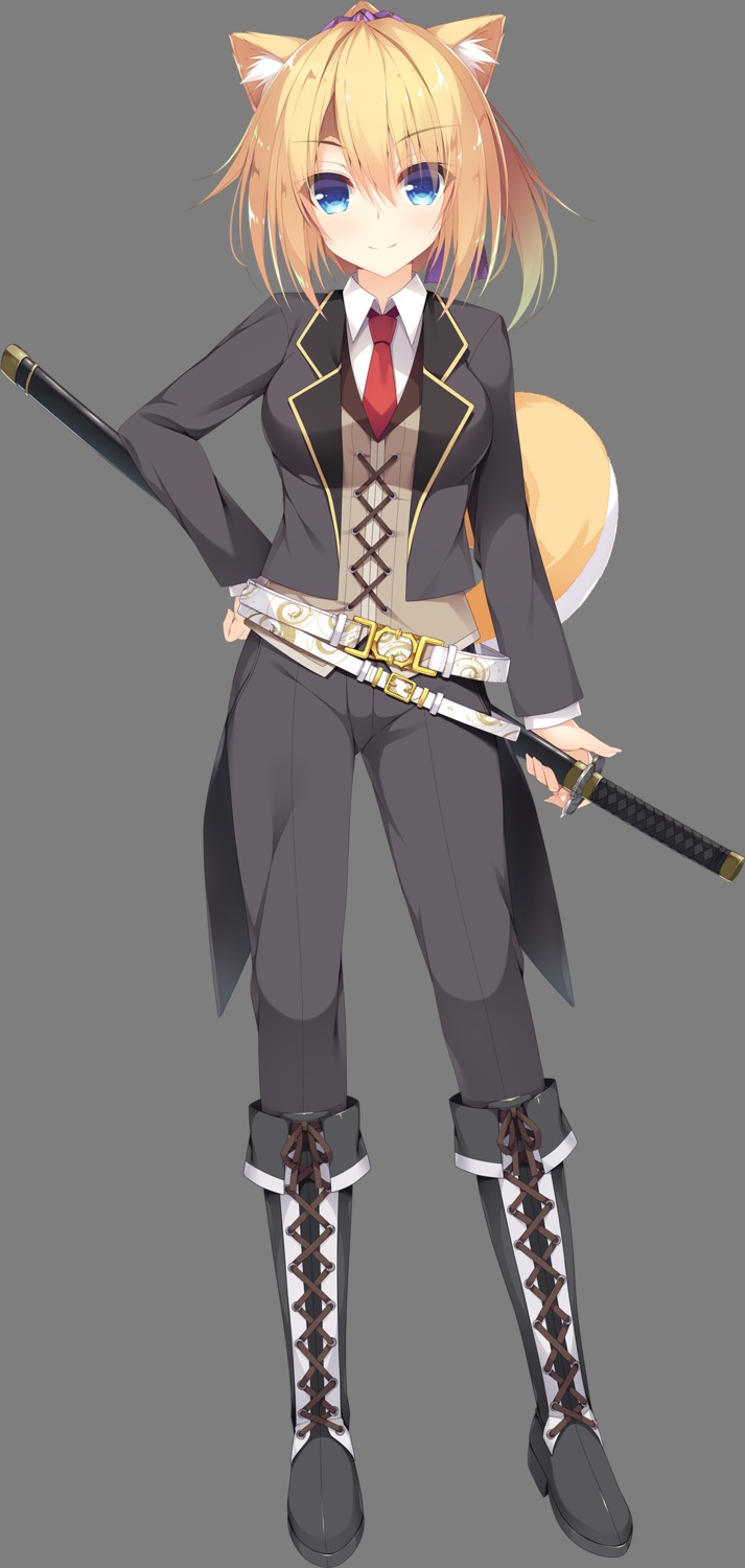 akira_(kamisama_no_shippo_~etogami-sama_tachi_no_ongaeshi~), animal_ears, business_suit, dessert_soft, kamisama_no_shippo_~etogami-sama_tachi_no_ongaeshi~, sword, tail, transparent_png
