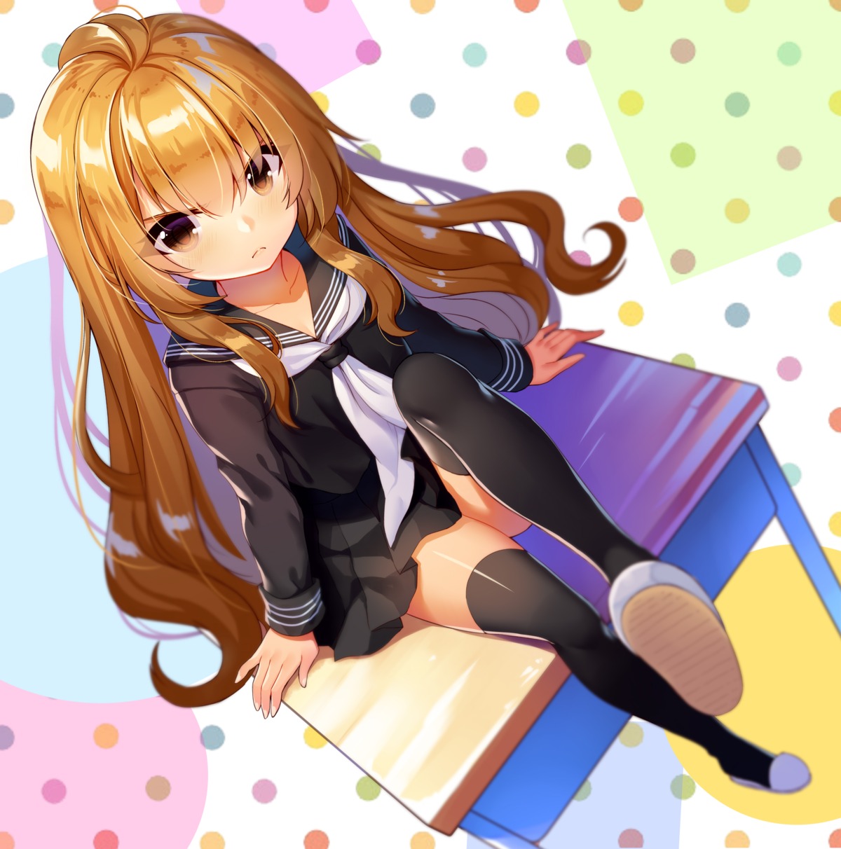 abondz, aisaka_taiga, seifuku, skirt_lift, thighhighs, toradora!