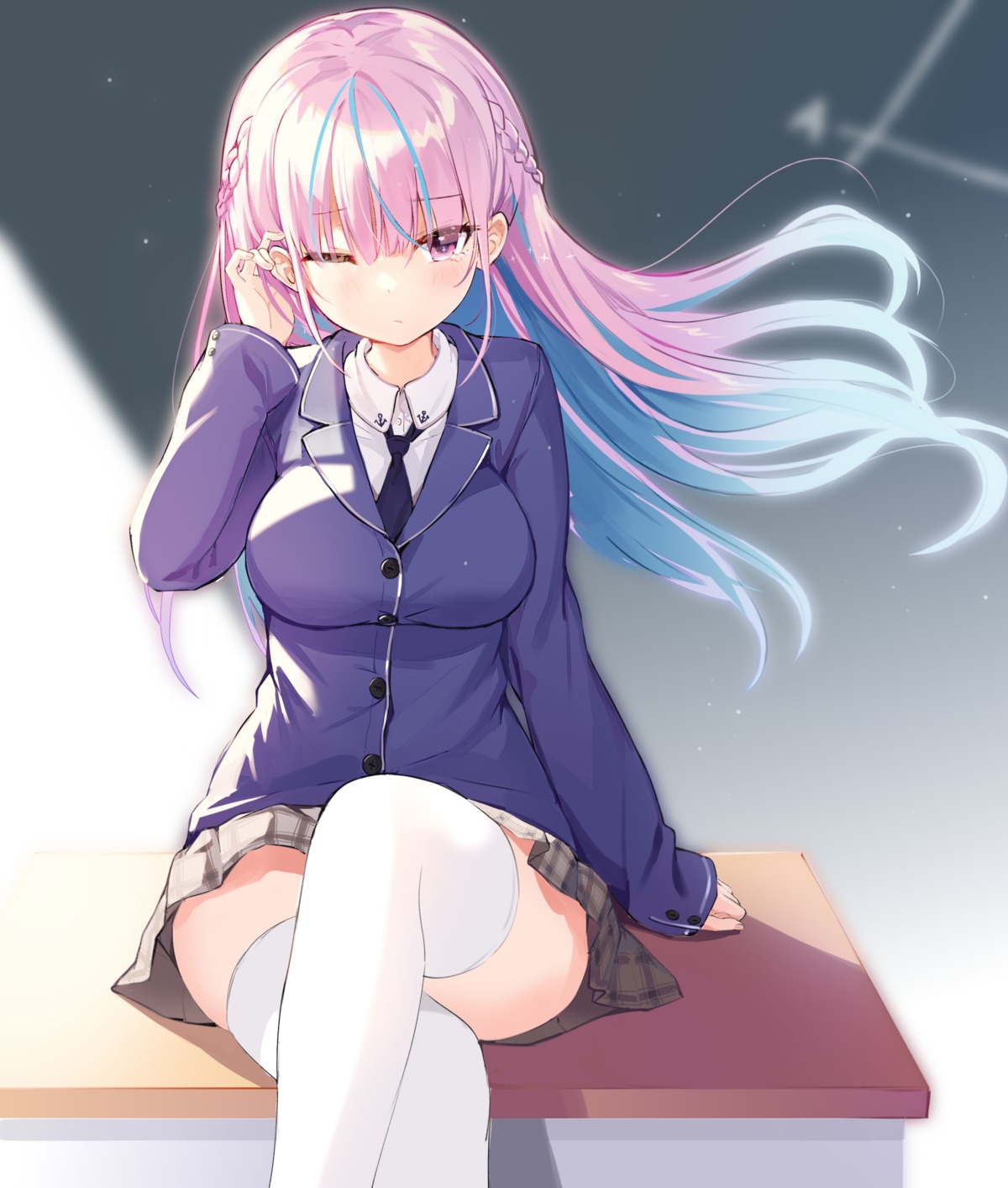 hololive, minato_aqua, seifuku, thighhighs, youmu_(tomgoku2)