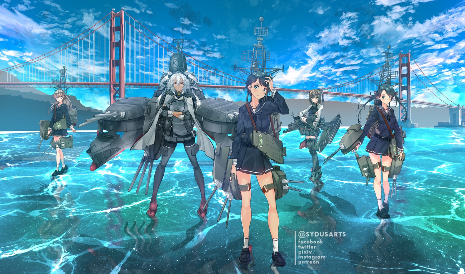 breast_hold, garter, kantai_collection, kumano_(kancolle), megane, mikuma_(kancolle), mogami_(kancolle), musashi_(kancolle)