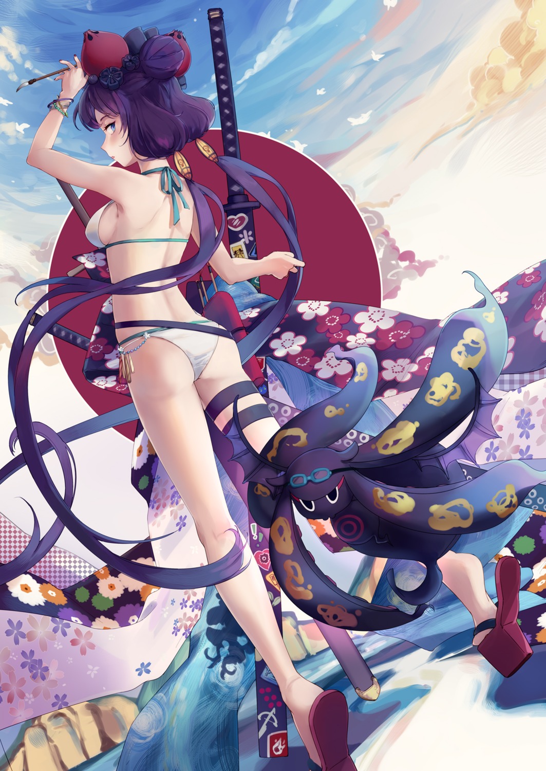 ass, bikini, fate/grand_order, garter, katsushika_hokusai_(fate), swimsuits, sword, yorktown_cv-5