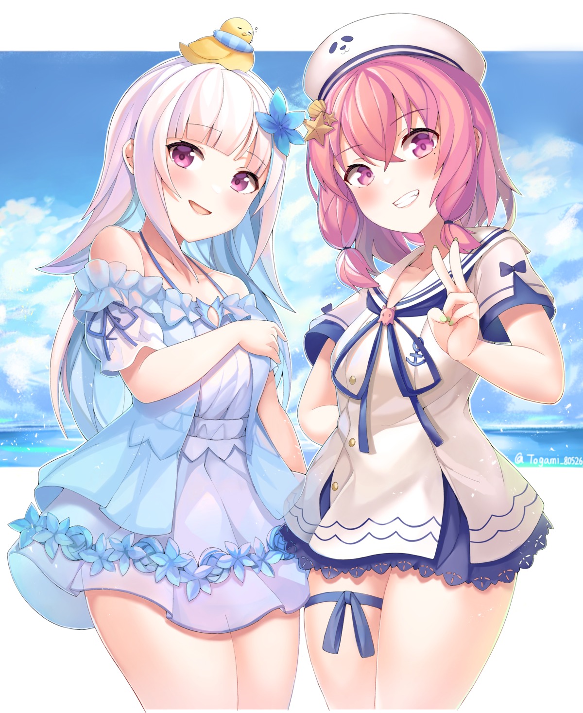 breast_hold, dress, lize_helesta, nijisanji, nijisanji_gamers, sasaki_saku, see_through, seifuku, togami_(tobysou526)