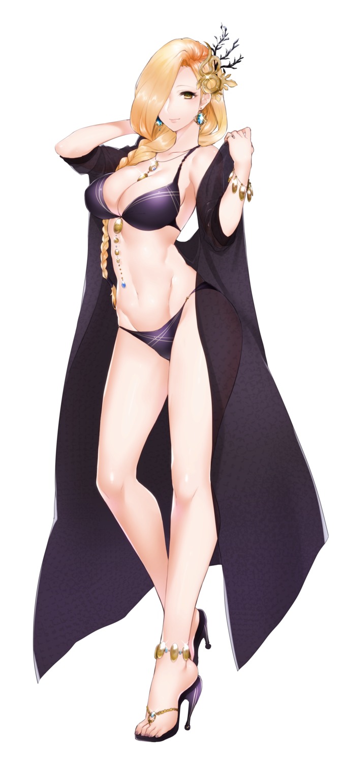 bikini, cleavage, heels, open_shirt, see_through, swimsuits, undressing, yutazou