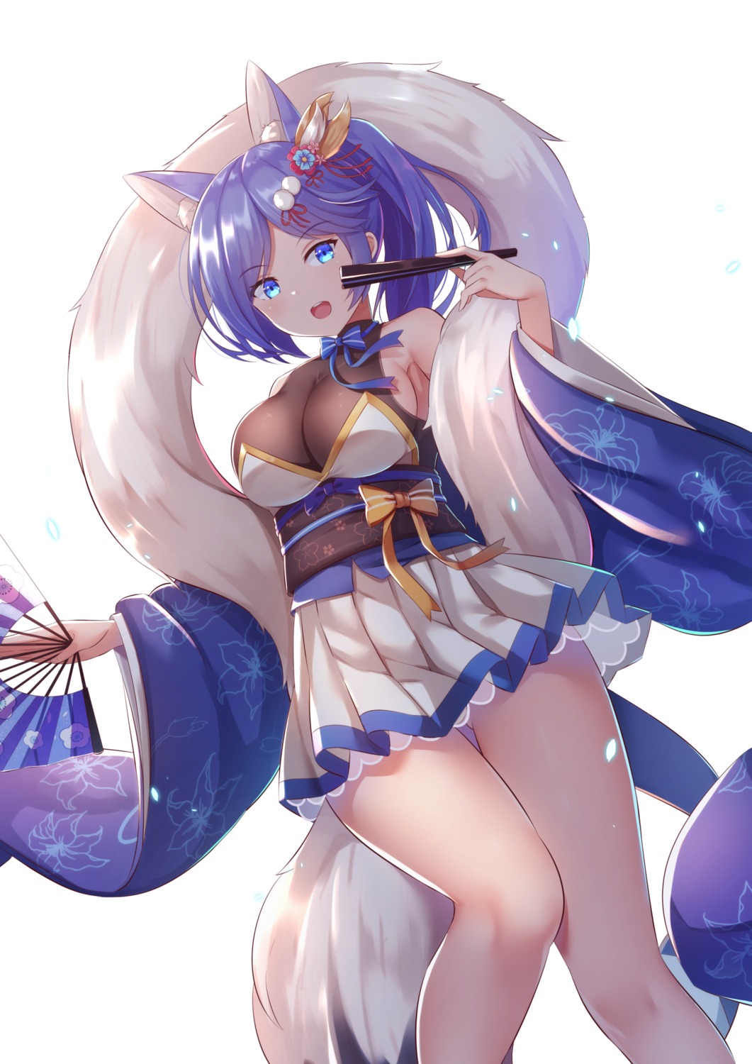 animal_ears, azur_lane, japanese_clothes, jintsuu_(azur_lane), mirufuaa, see_through, tail