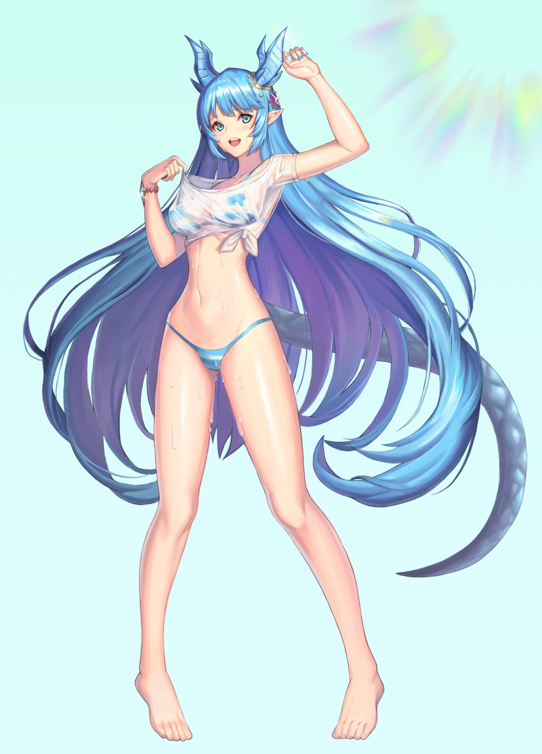 bikini, horns, king's_raid, laias_(king's_raid), see_through, swimsuits, tail, wangjook_(wj)