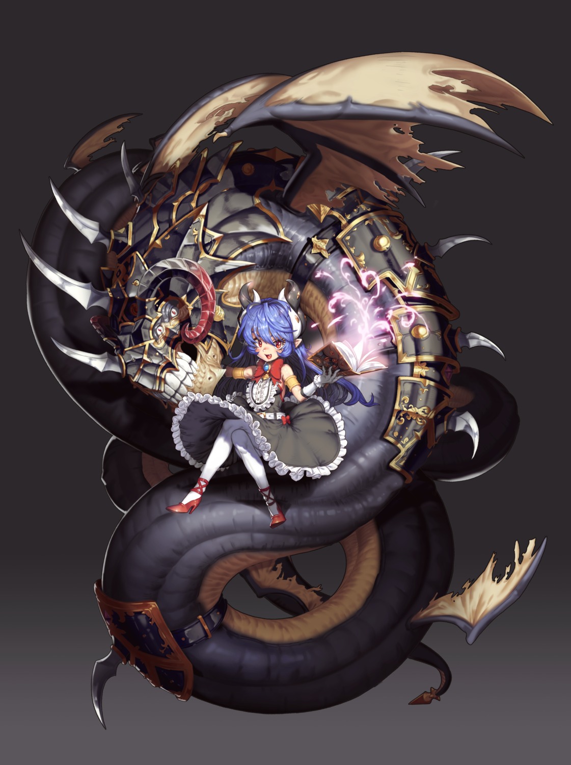 heels, horns, monster, pantyhose, pointy_ears, skirt_lift, sseli