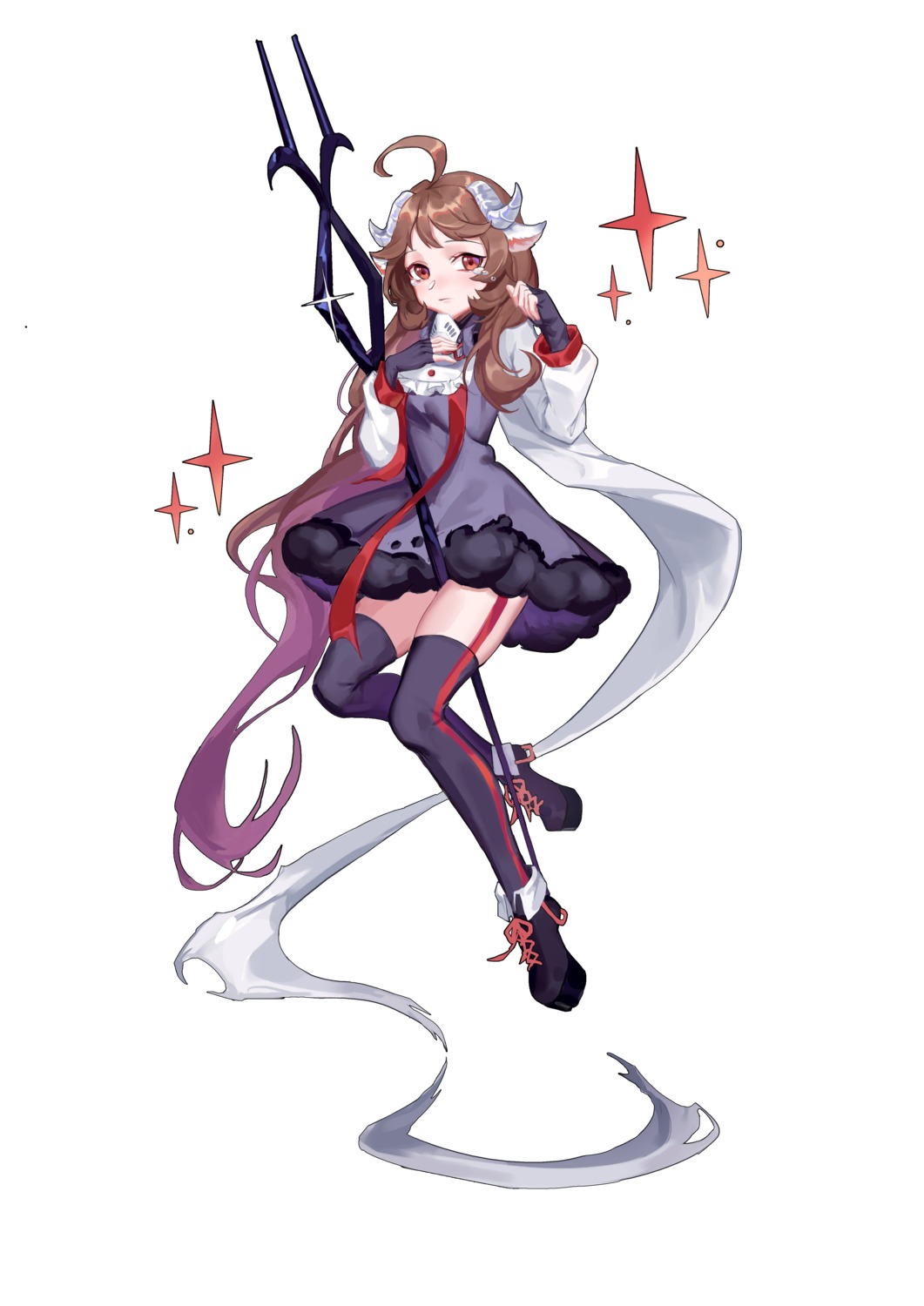 animal_ears, arknights, dress, horns, mo_si_(z1216150815), stockings, thighhighs, weapon