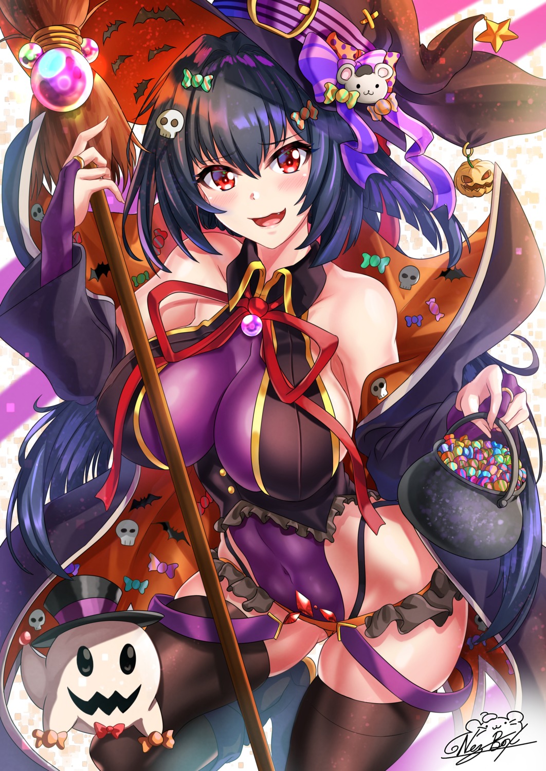 halloween, leotard, majo_no_takkyuubin, nez-box, thighhighs, witch