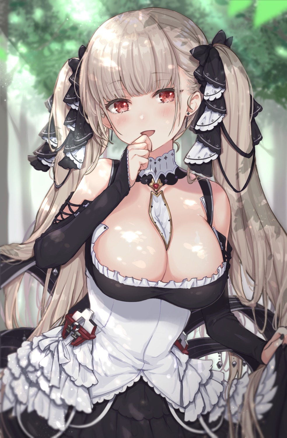 azur_lane, cleavage, formidable_(azur_lane), gothic_lolita, kon_(k0n16), lolita_fashion, no_bra, skirt_lift