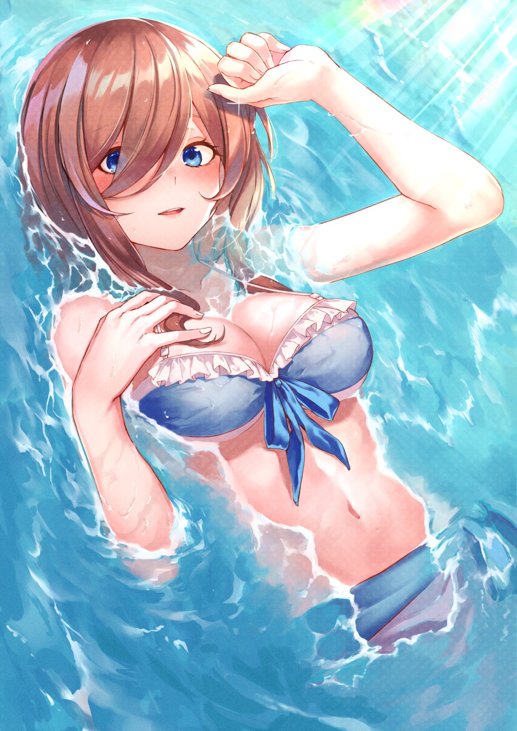 5-toubun_no_hanayome, bikini, cleavage, hachiroku_(hatirokusann86), nakano_miku, swimsuits, wet