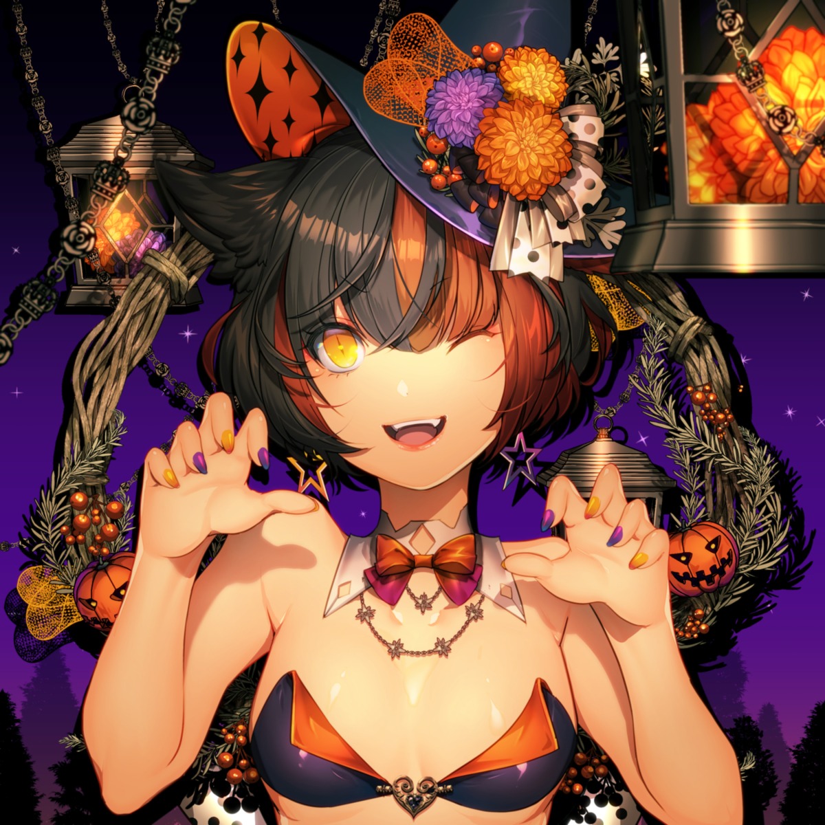 animal_ears, bra, domco., halloween, witch