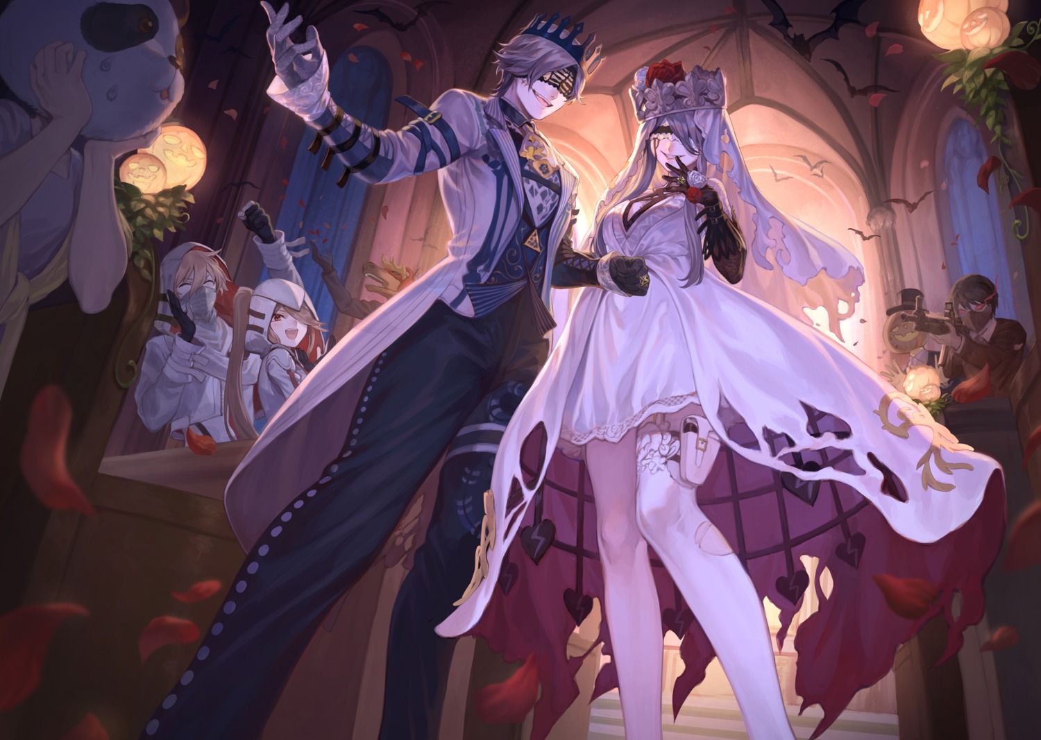 dress, halloween, knives_out, mashu_(003), thighhighs, torn_clothes