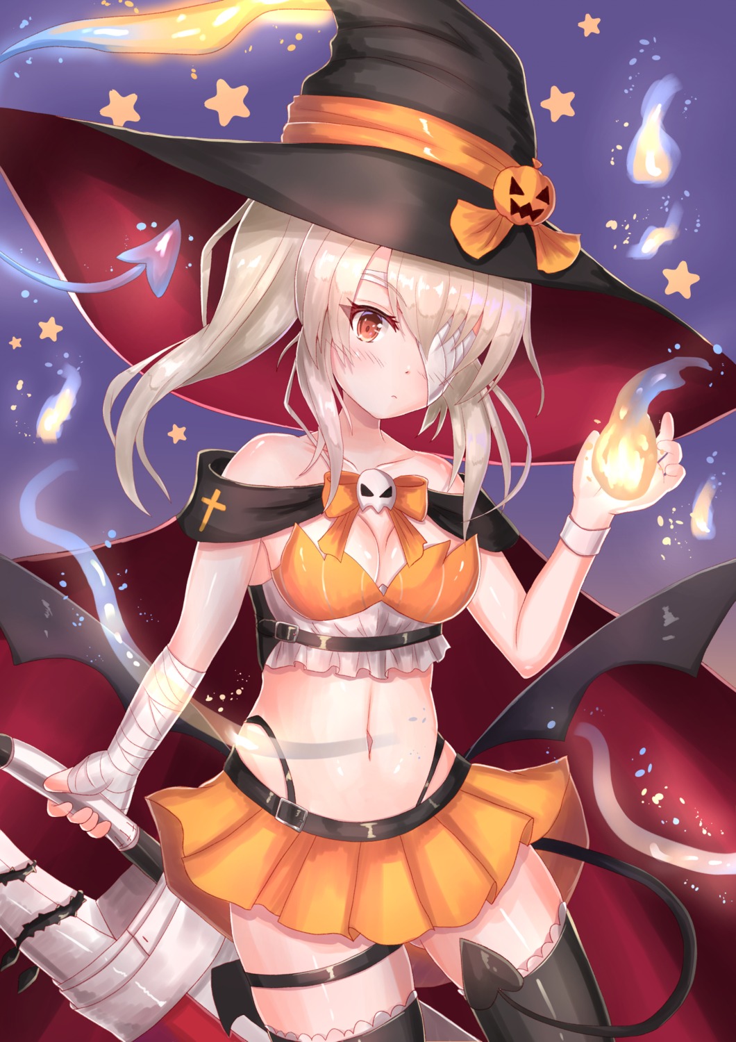 ayanami_(azur_lane), azur_lane, bandages, cleavage, cocoasabure, eyepatch, garter, halloween