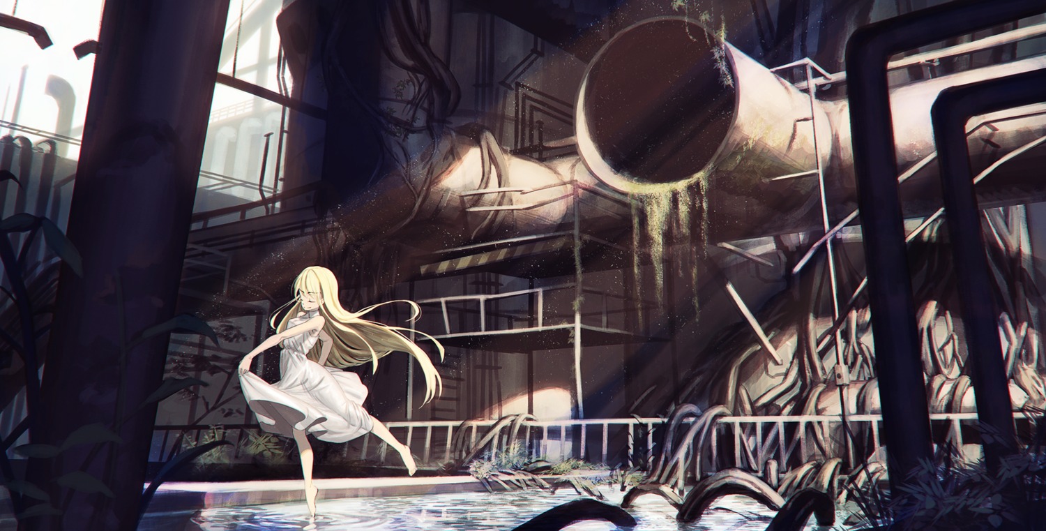 dress, hironii_(hirofactory), landscape, skirt_lift