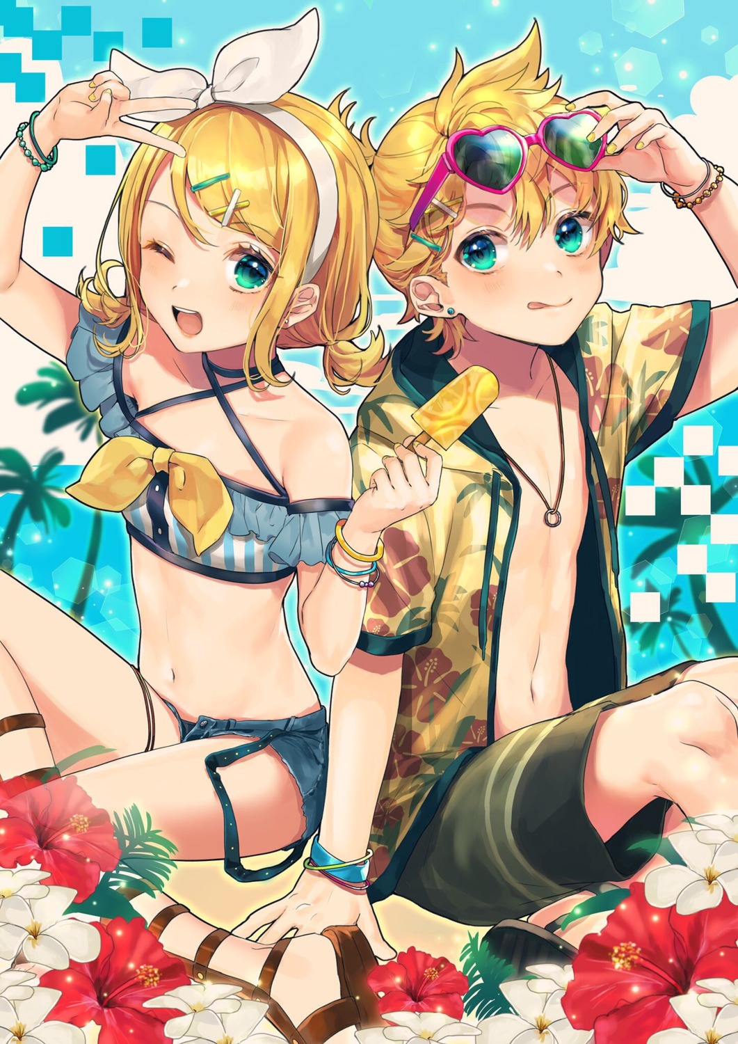 kagamine_len, kagamine_rin, megane, shinotarou_(nagunaguex), vocaloid