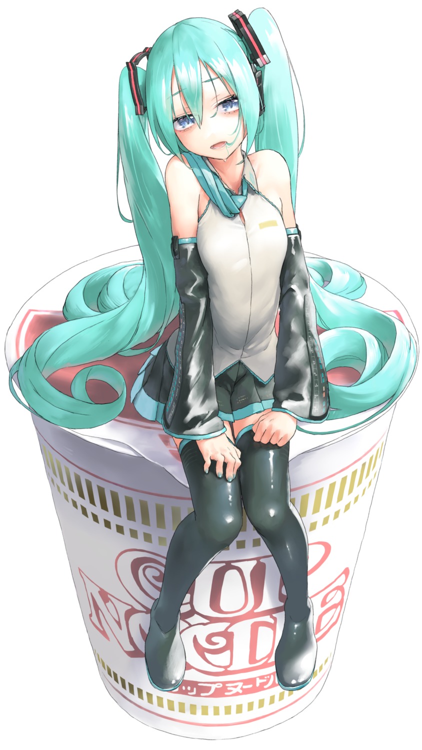 hatsune_miku, headphones, rsk_(tbhono), thighhighs, vocaloid