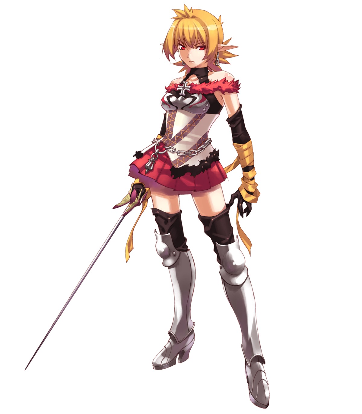 armor, bandages, devil, generation_of_chaos, hirano_katsuyuki, roze, spectral_souls, spectral_vs_generation, sword, thighhighs