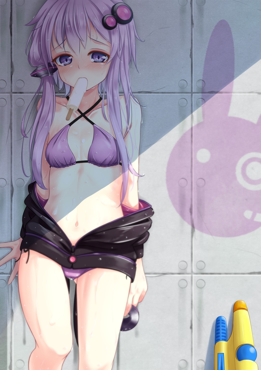 bikini, cleavage, cream, indica, open_shirt, swimsuits, vocaloid, wet, yuzuki_yukari