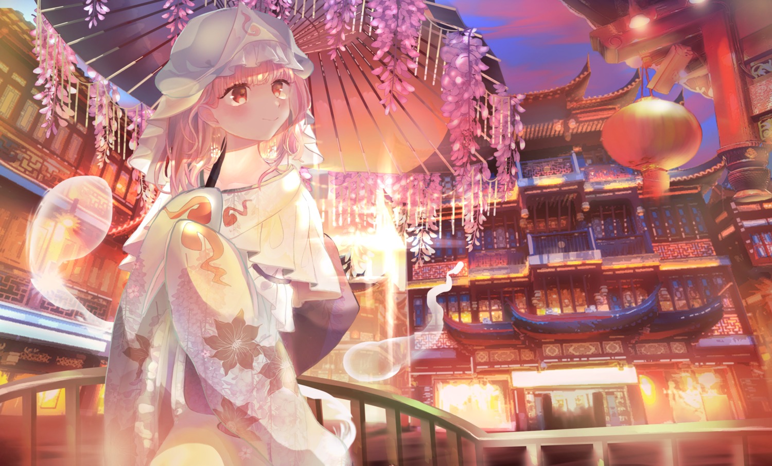 japanese_clothes, omodaka_romu, saigyouji_yuyuko, touhou, umbrella