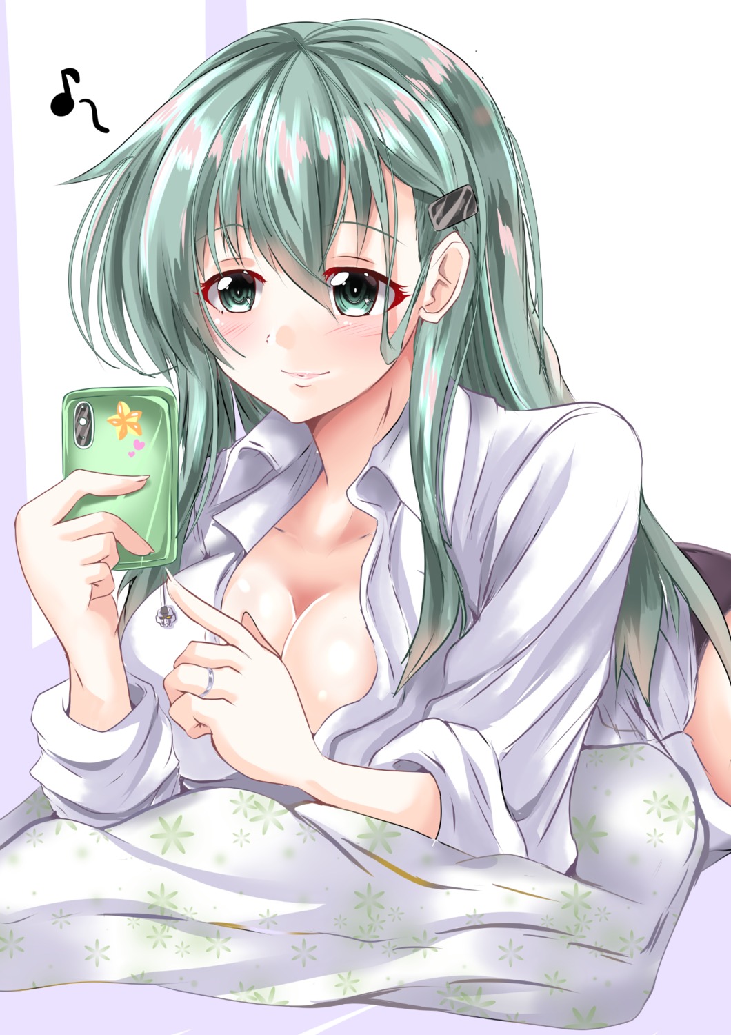 cleavage, dress_shirt, kantai_collection, kentan, open_shirt, pantsu, suzuya_(kancolle)