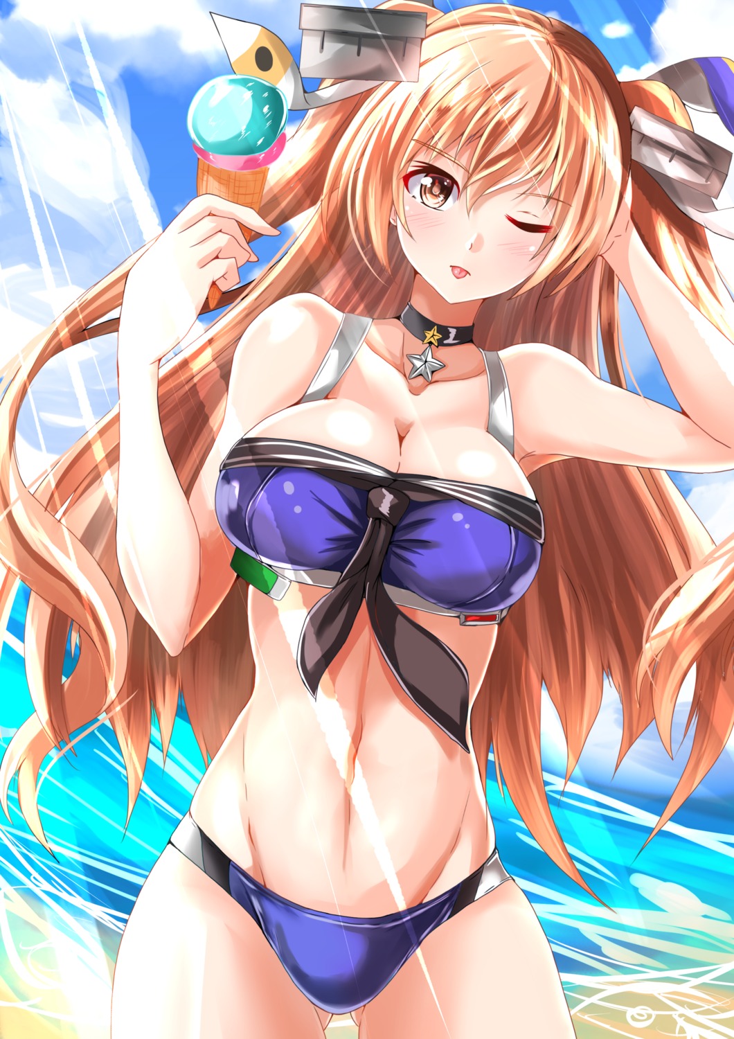 bikini, cleavage, johnston_(kancolle), kantai_collection, kentan, swimsuits