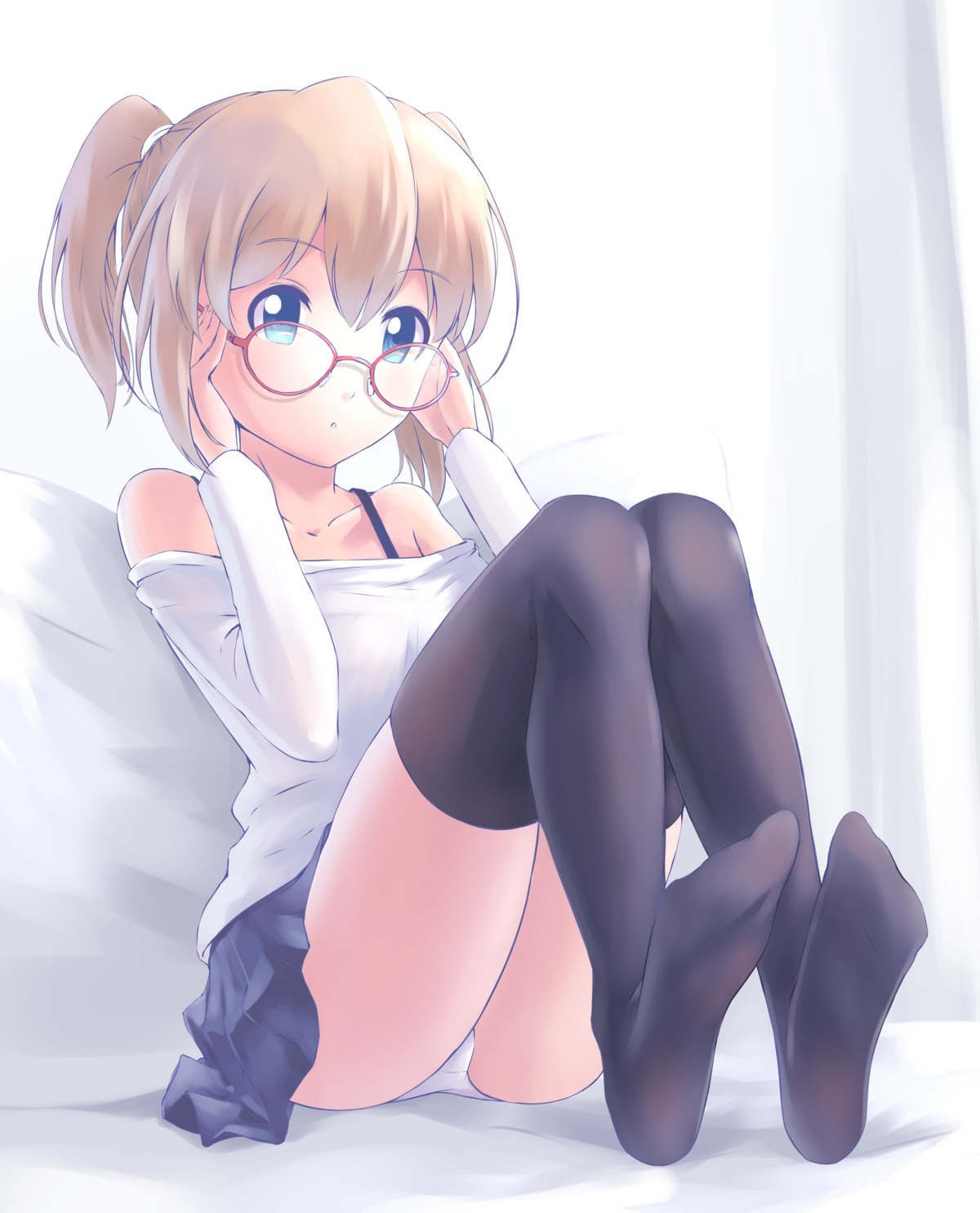 feet, kanogawa_hiro, megane, pantsu, skirt_lift, thighhighs