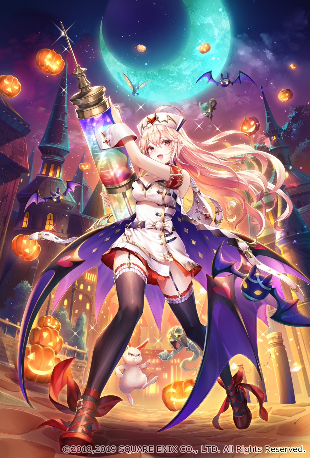 cleavage, halloween, nemusuke, nurse, pointy_ears, romancing_saga_re;universe, stockings, thighhighs