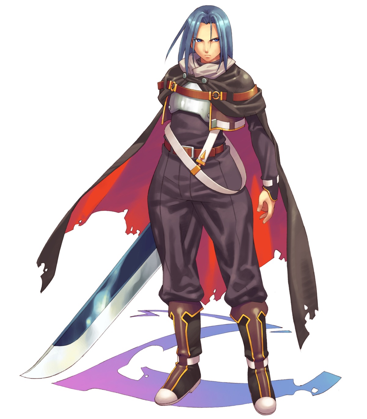 armor, hirano_katsuyuki, idea_factory, male, scarface, spectral_souls, sword, torn_clothes