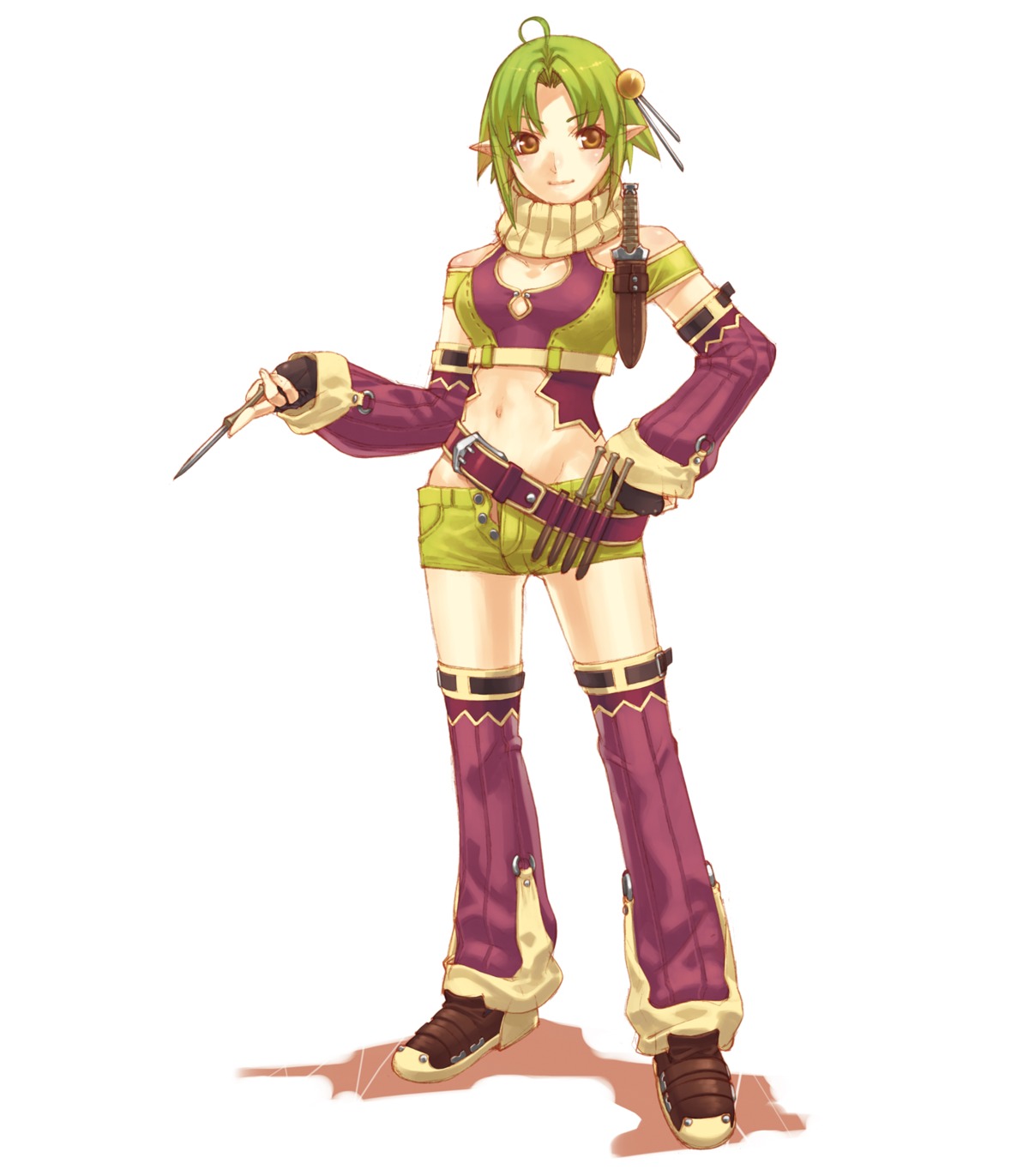 elf, hirano_katsuyuki, nagi_(spectral_souls), ninja, nopan, pointy_ears, spectral_souls, sword, thighhighs