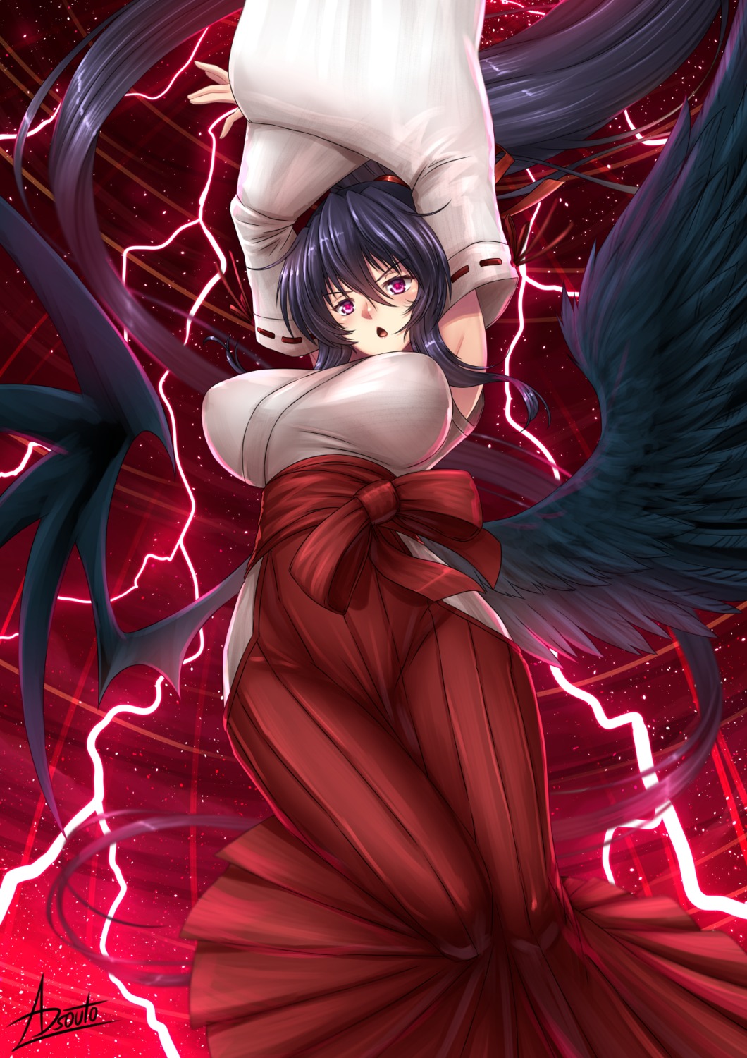 adsouto, erect_nipples, high_school_dxd_hero, highschool_dxd, himejima_akeno, miko, wings