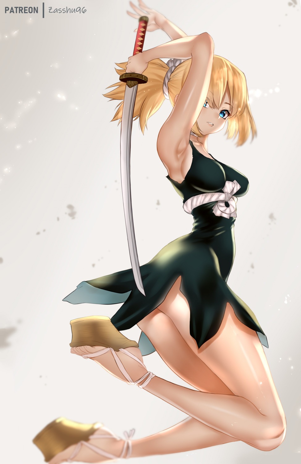 dr._stone, dress, kohaku_(dr._stone), sword, zasshu