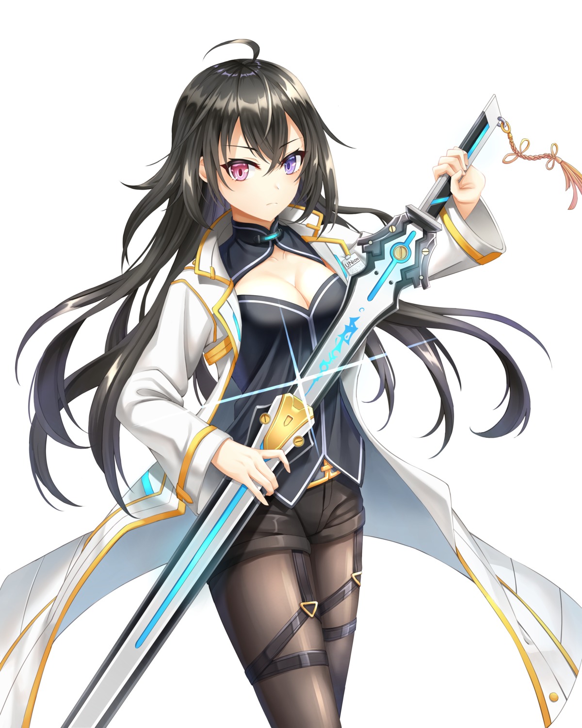 bai_winchester, cleavage, closers, garter, heterochromia, pantyhose, star-ring, sword