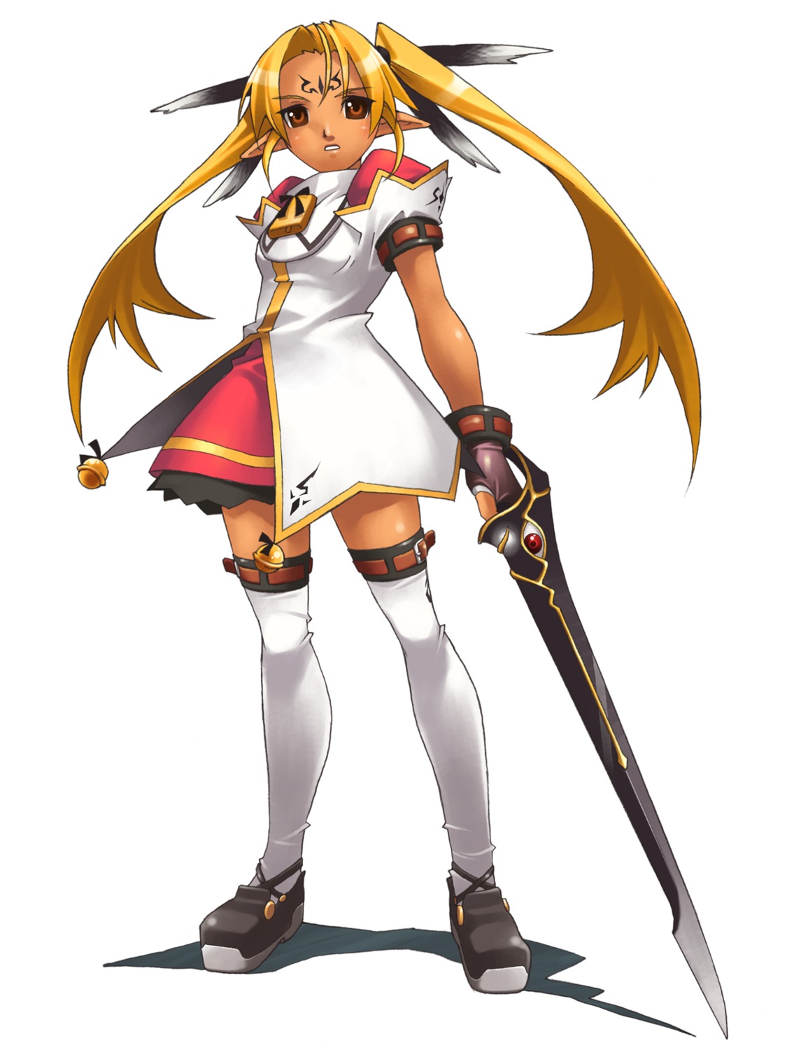 dress, elf, gakuen_toshi_vara_noir, hirano_katsuyuki, idea_factory, pointy_ears, seifuku, sword, tarnard, thighhighs