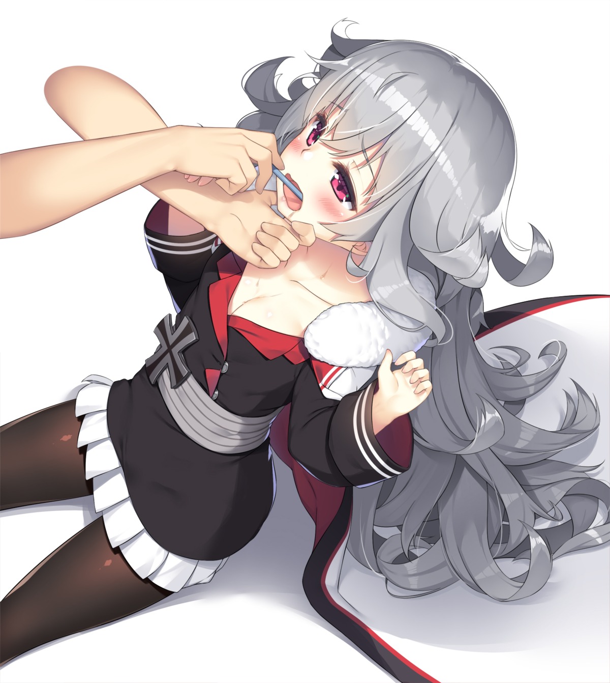 azur_lane, cleavage, graf_zeppelin_(azur_lane), olive_(laai), open_shirt, pantyhose, uniform, zeppelin-chan_(azur_lane)