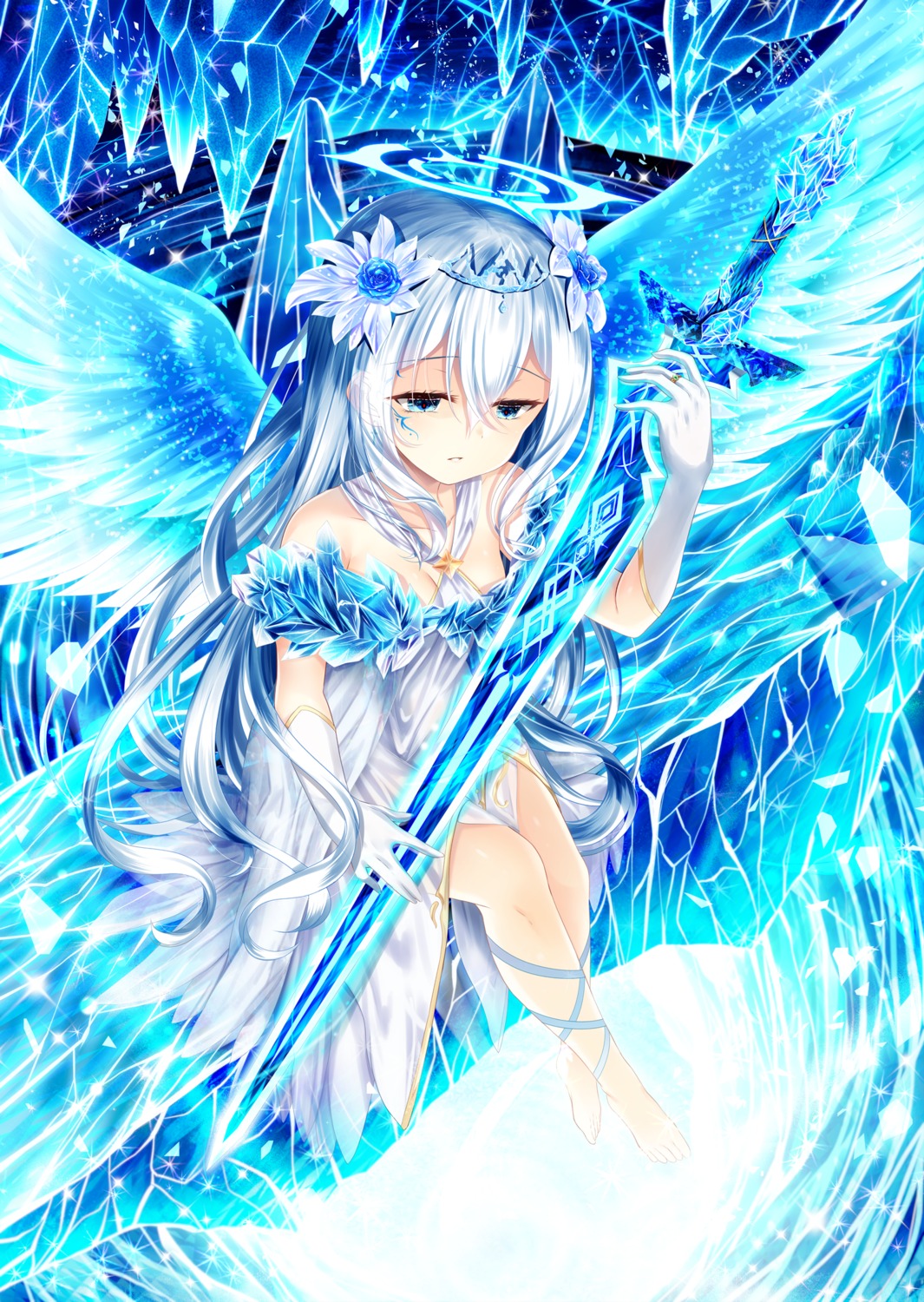 akiraon, cleavage, dress, sword, wings